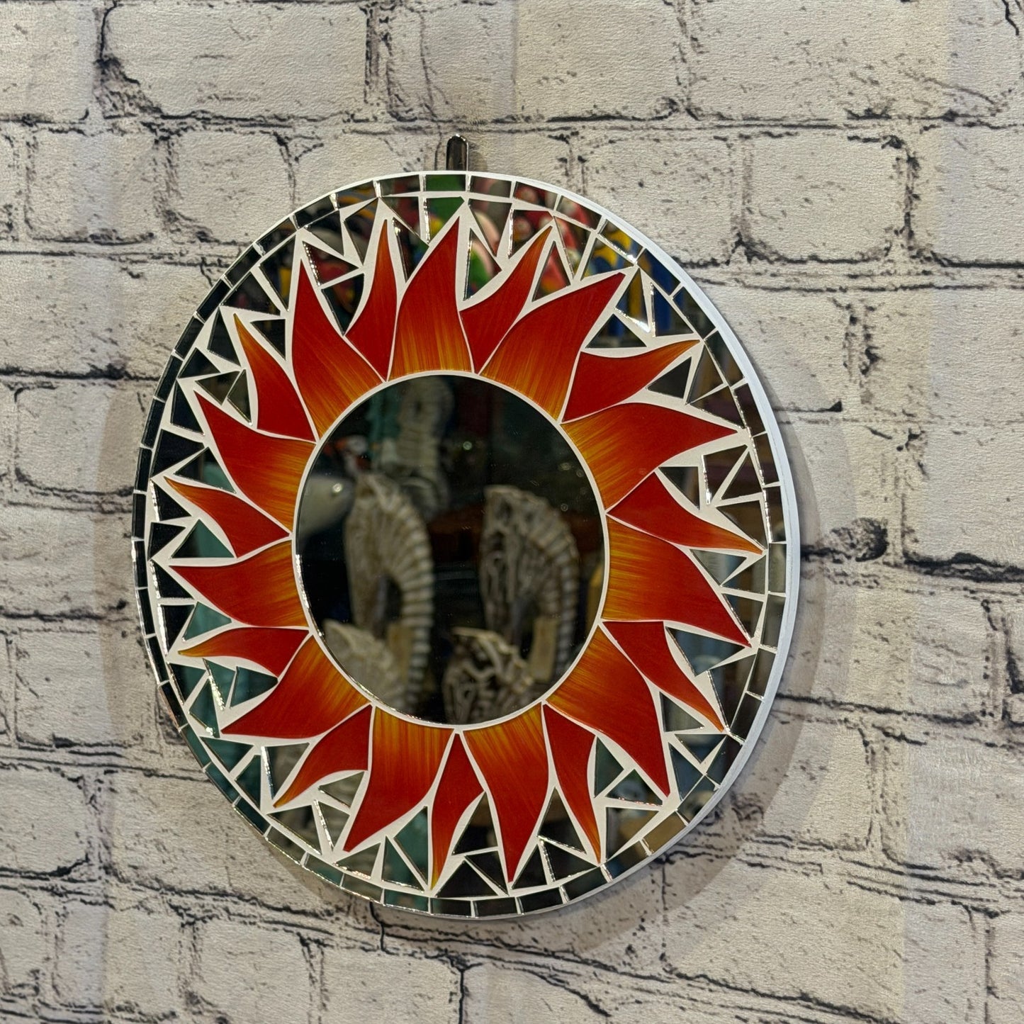 Red Sun Flame Mosaic Tile Wall Mirror 30cm x 30cm 12 Inches Handmade1