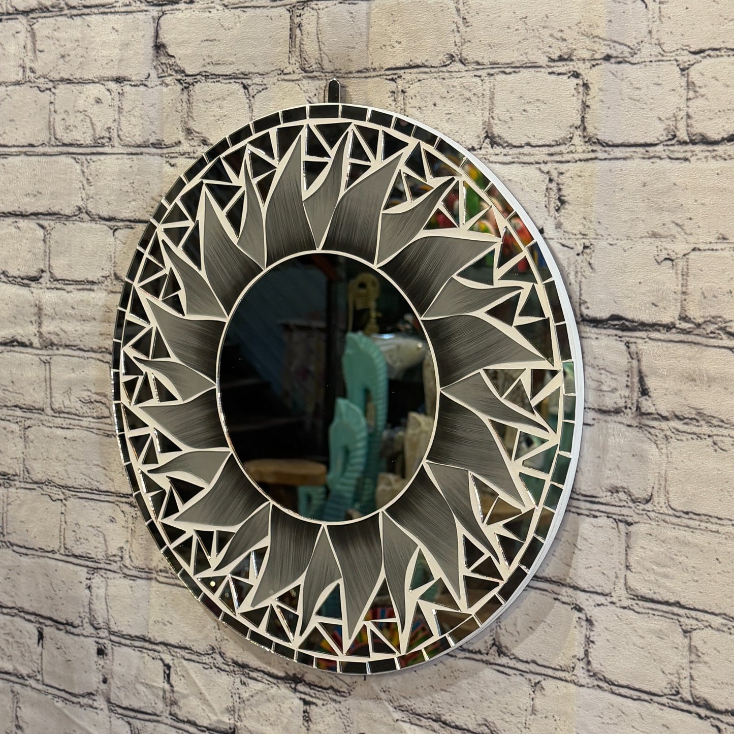 Grey Sun Flame Mosaic Tile Wall Mirror 40cm x 40cm 16 Inches Handmade1
