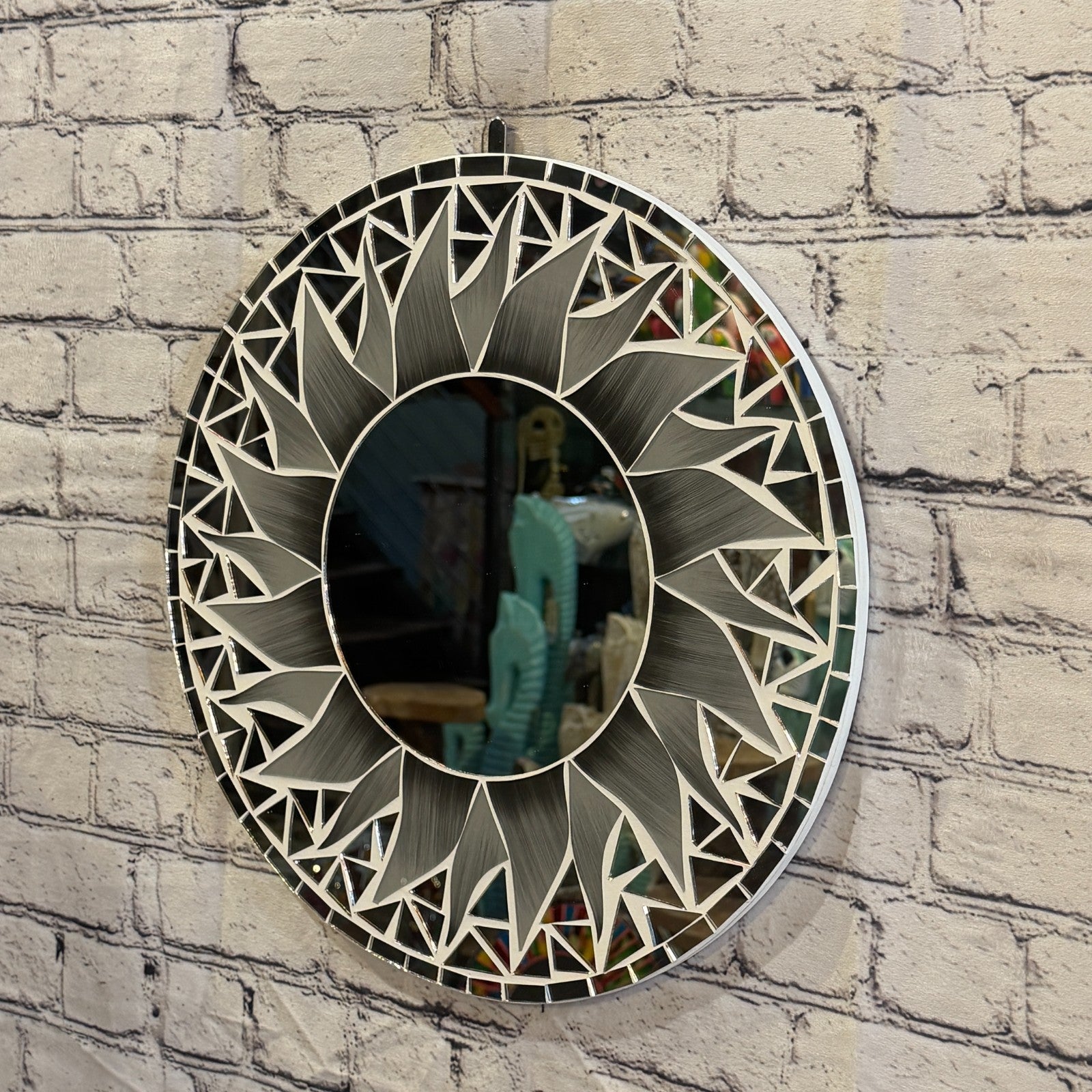 Grey Sun Flame Mosaic Tile Wall Mirror 40cm x 40cm 16 Inches Handmade1