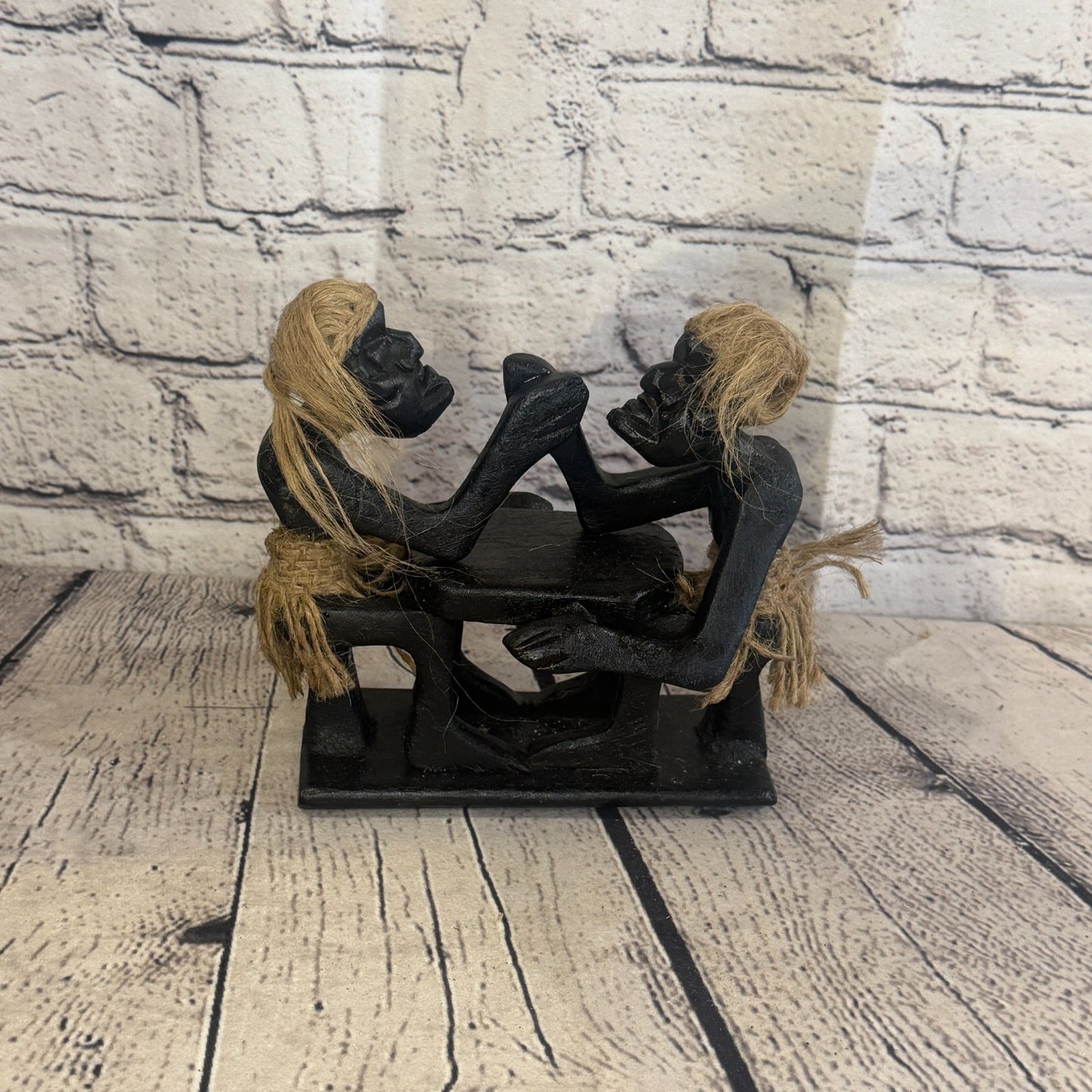 15cm Arm Wrestling African Tribal Warrior Man Figure Statue Wood Hand Carved4