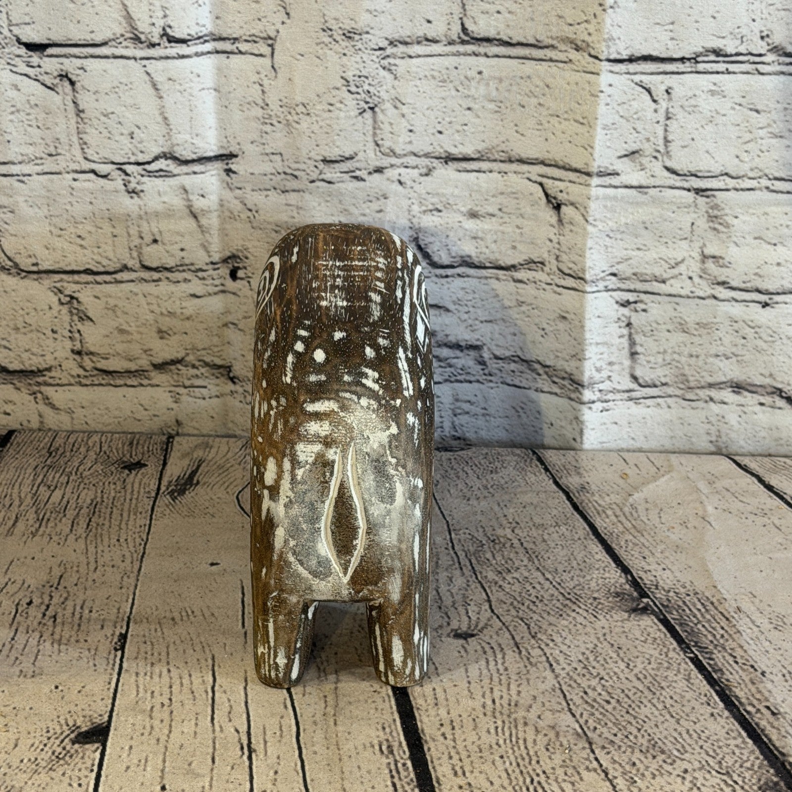 15cm x 20cm Brown Wood Wooden Standing Elephant Hand Carved Painted Statue5