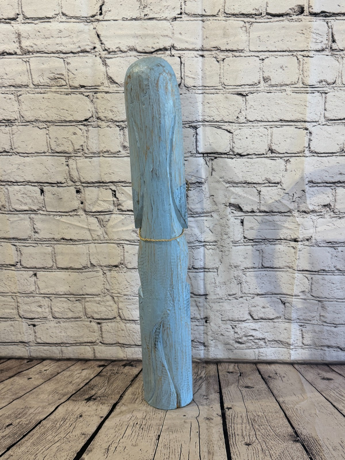 60cm Light Blue Wooden Shabby Dog Statue Ornament Fair Trade Handcarved4