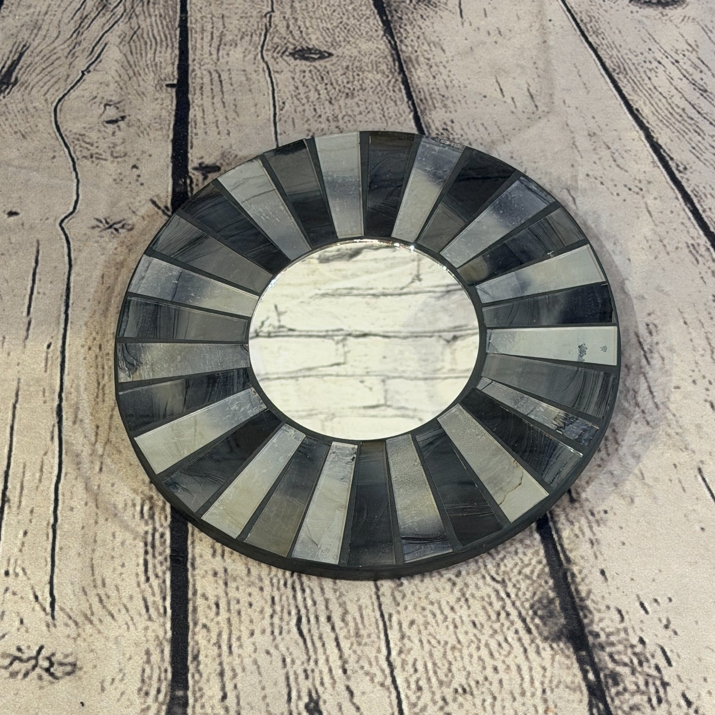 Grey Black Line Black Mosaic Tile Wall Mirror 20cm x 20cm 8 Inches Handmade2
