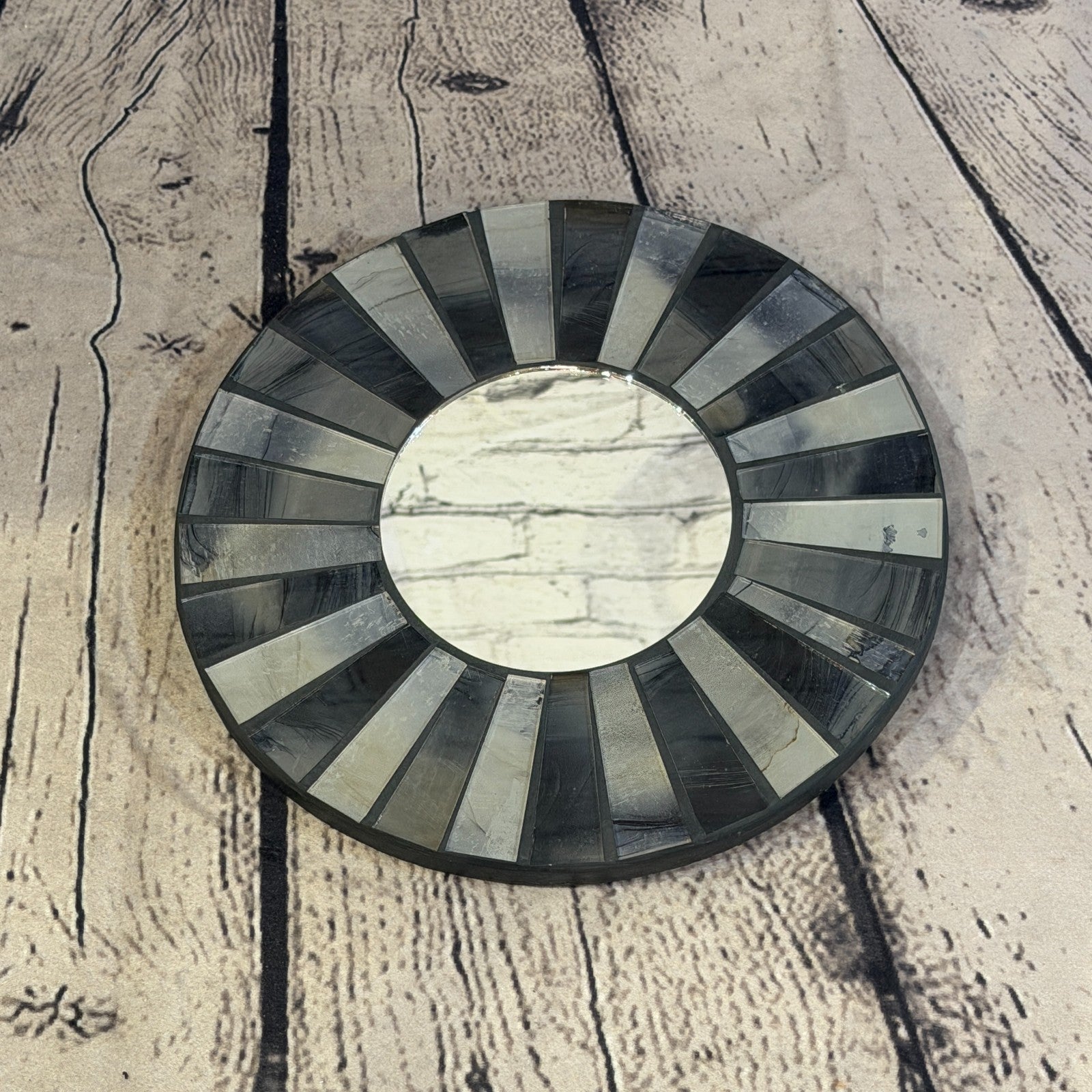 Grey Black Line Black Mosaic Tile Wall Mirror 20cm x 20cm 8 Inches Handmade2