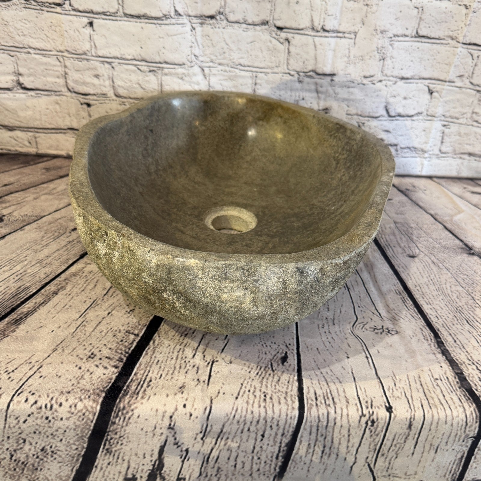44cm x 35cm Wash Basin Bathroom Counter Top Washing River Stone Bowl Sink No 123
