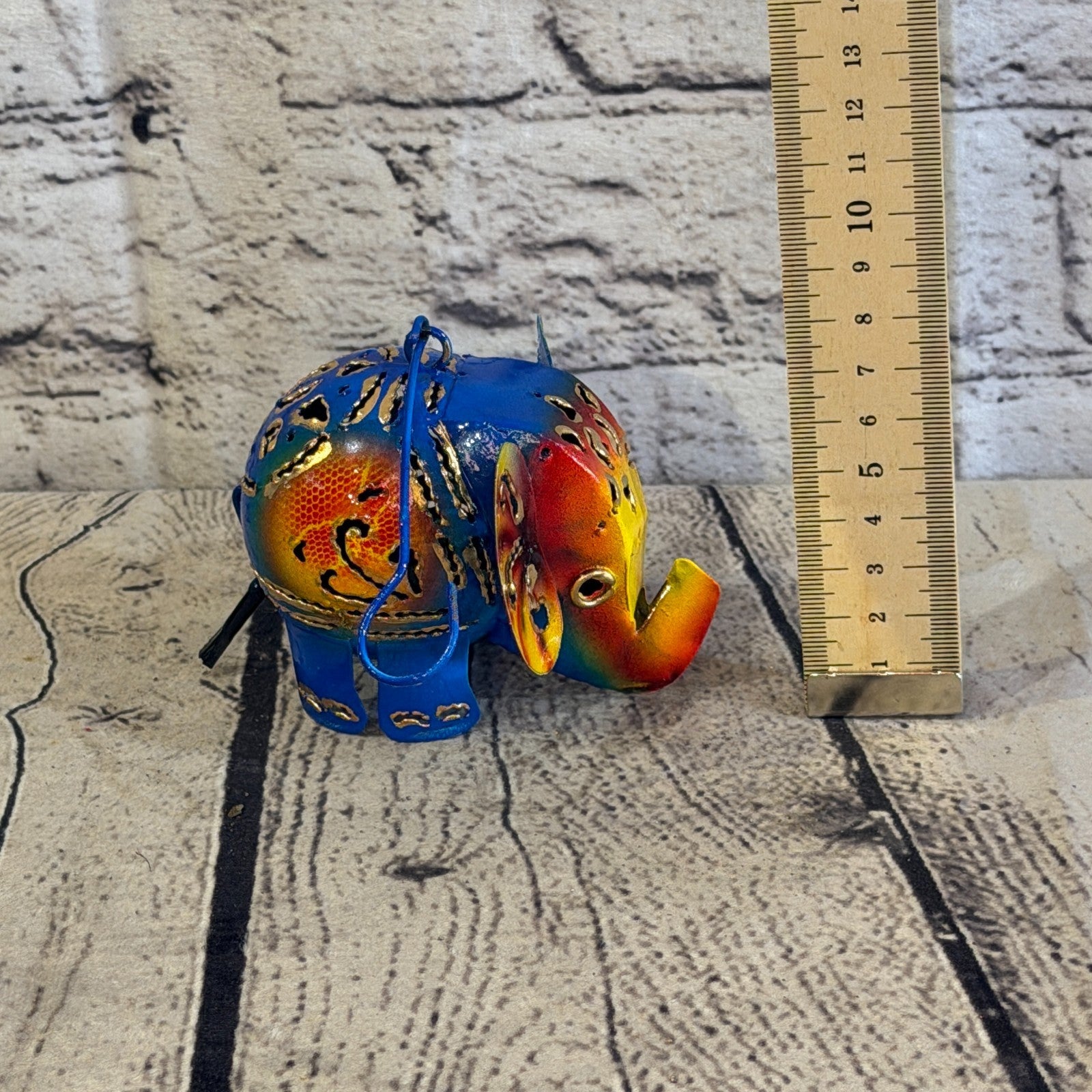 8cm x 10cm Elephant Candle Holder Hanging Blue Metal Tin Ornament Statue5