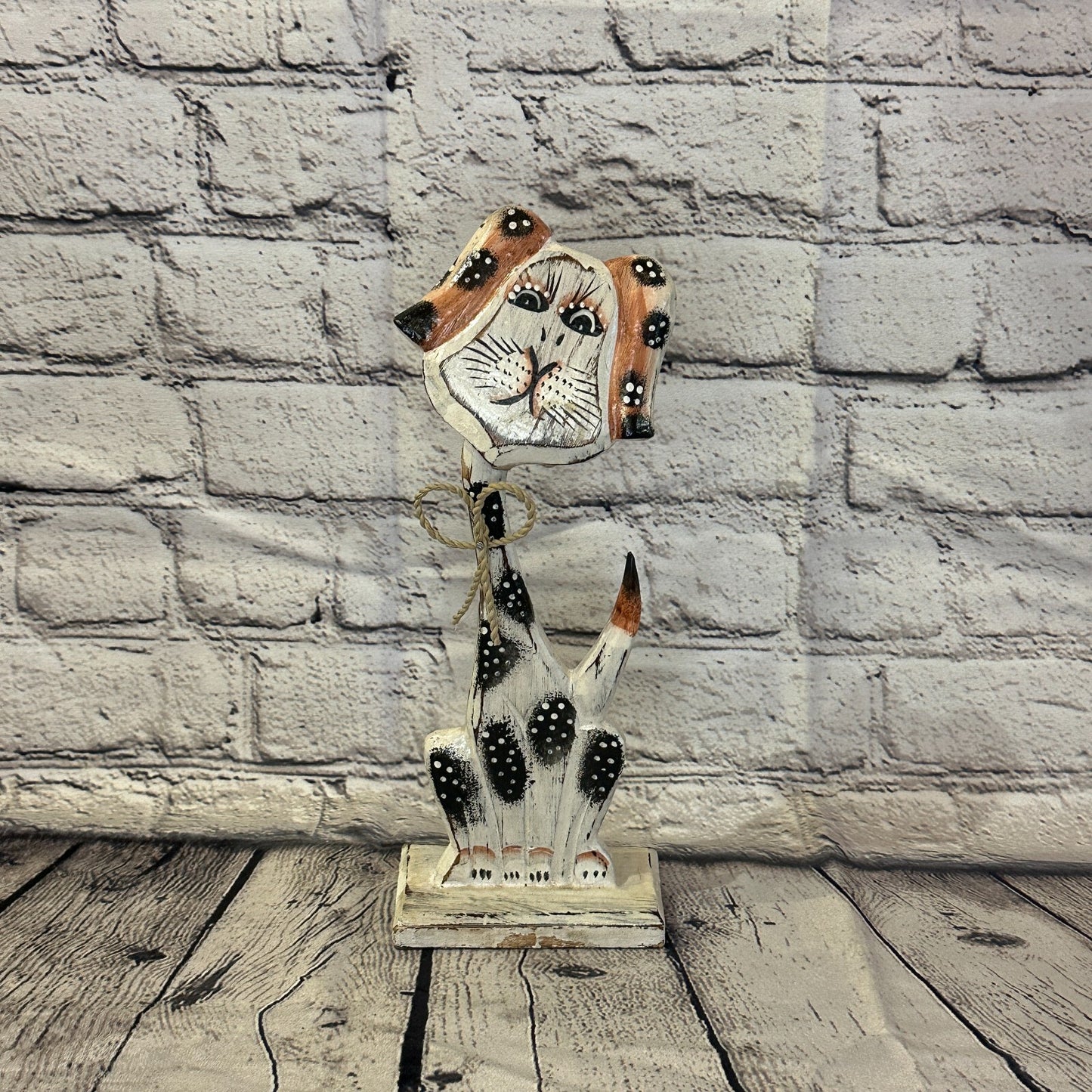 White Wooden Dog Shabby Pattern 30cm x 10cm Handmade and Fairtrade0