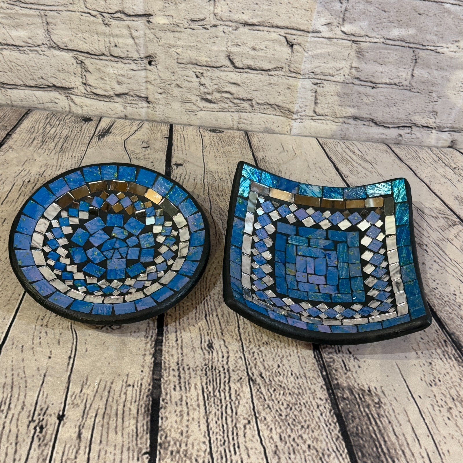 35cm Light Blue Round Mirror Mosaic Handmade Ceramic Glass Tile Bowl Fruit5