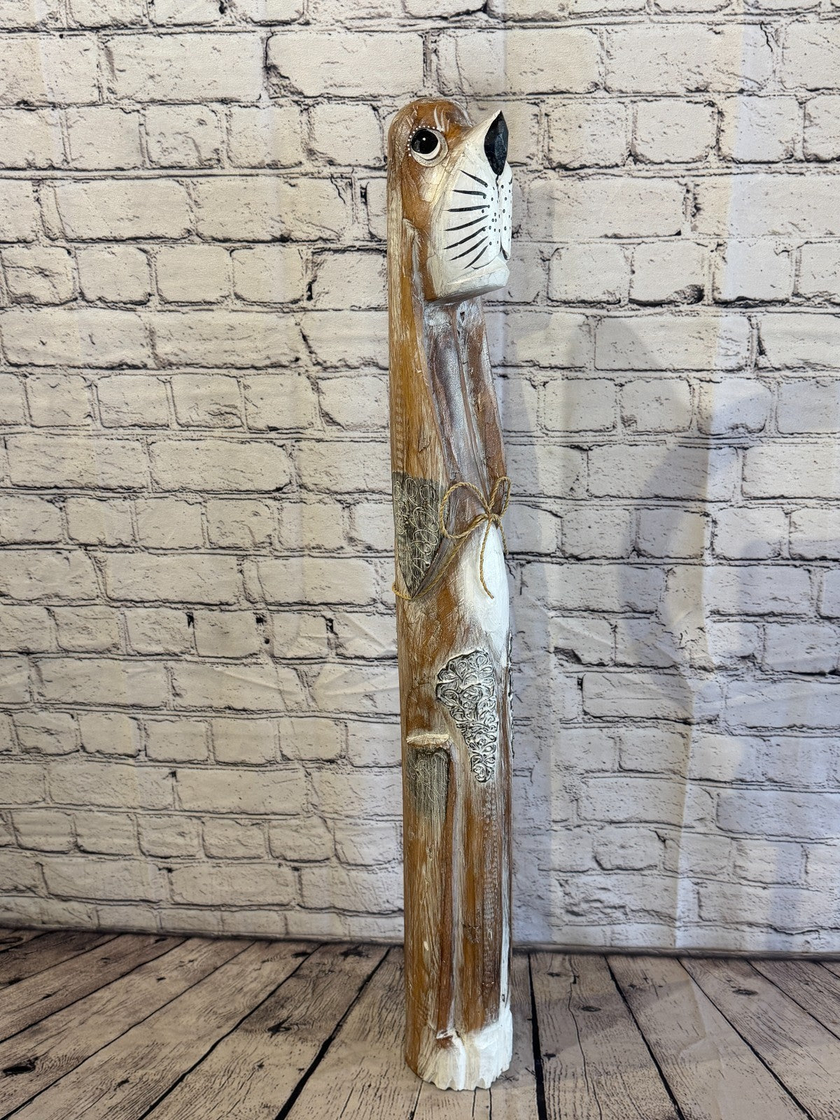 80cm Light Brown Wooden Shabby Dog Statue Ornament Fair Trade Handcarved2