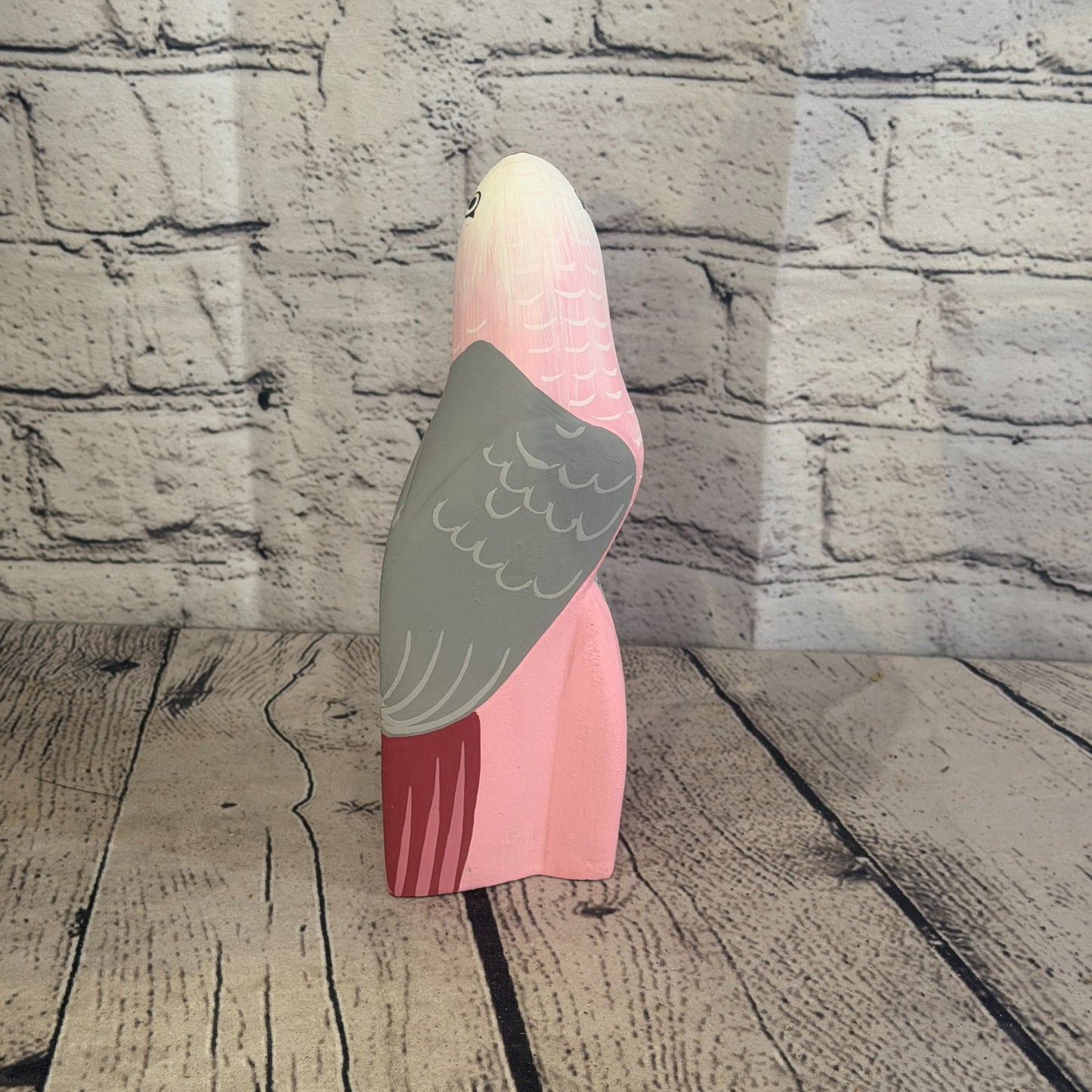 20cm Bright Pink Parrot Bird Ornament Statue Fair Trade Hand Made Carved Wood4