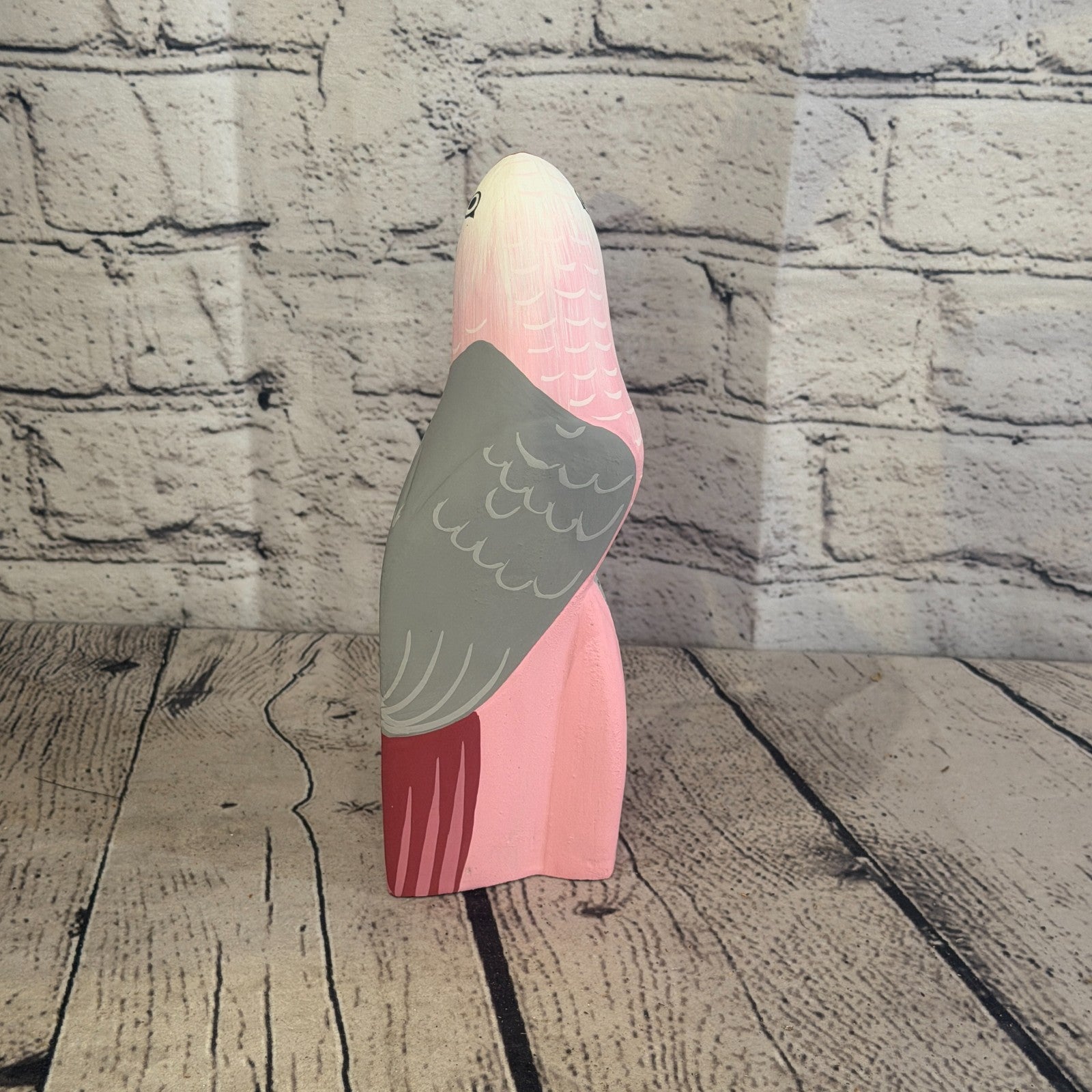 20cm Bright Pink Parrot Bird Ornament Statue Fair Trade Hand Made Carved Wood4