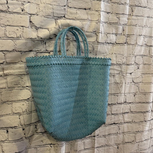 Blue 40cm Handwoven Tote Bag Recycled Plastic Eco-Friendly Market Beach0