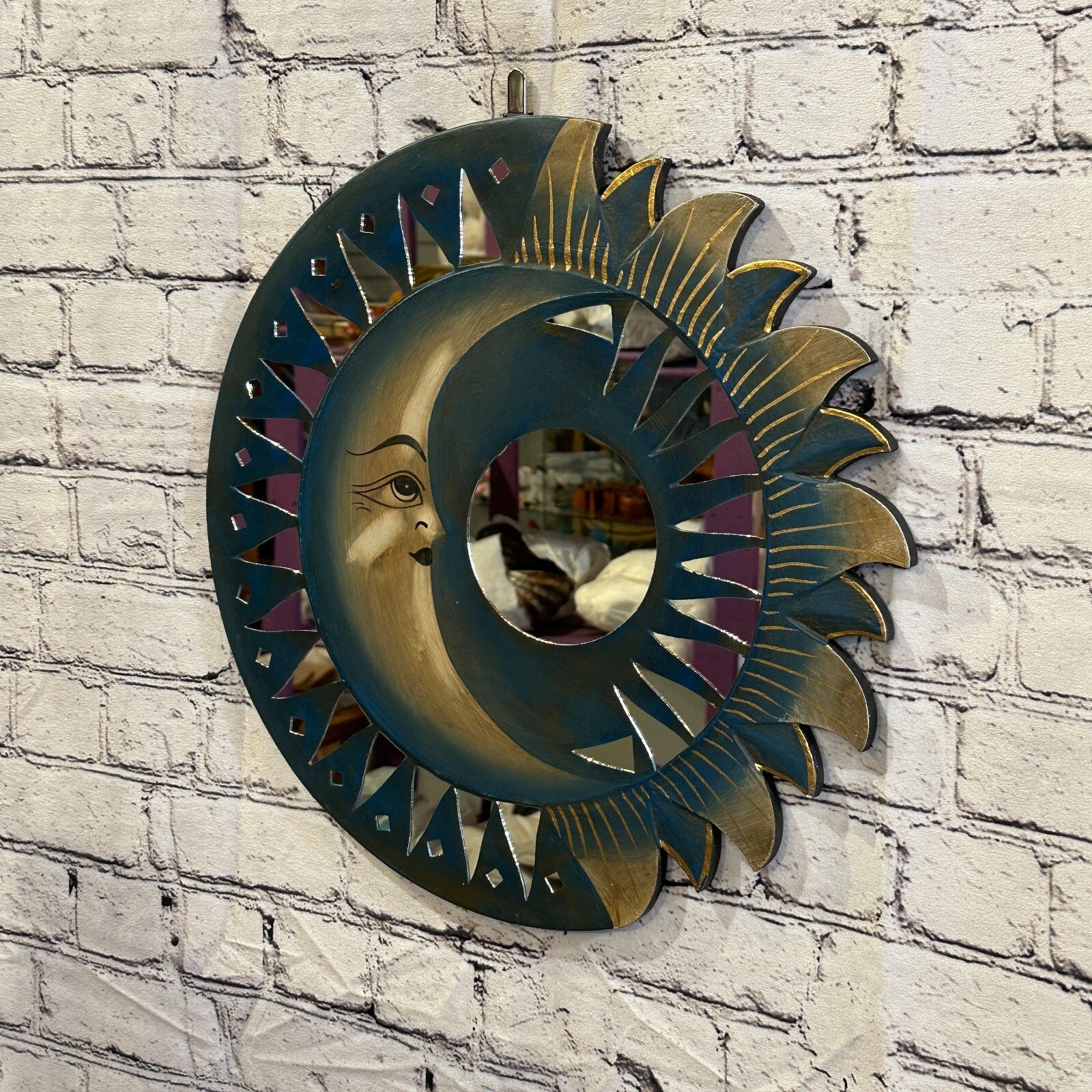 Blue Half Moon Mosaic Tile Wall Mirror 40cm x 40cm 16 Inches Handmade Fairtrade1