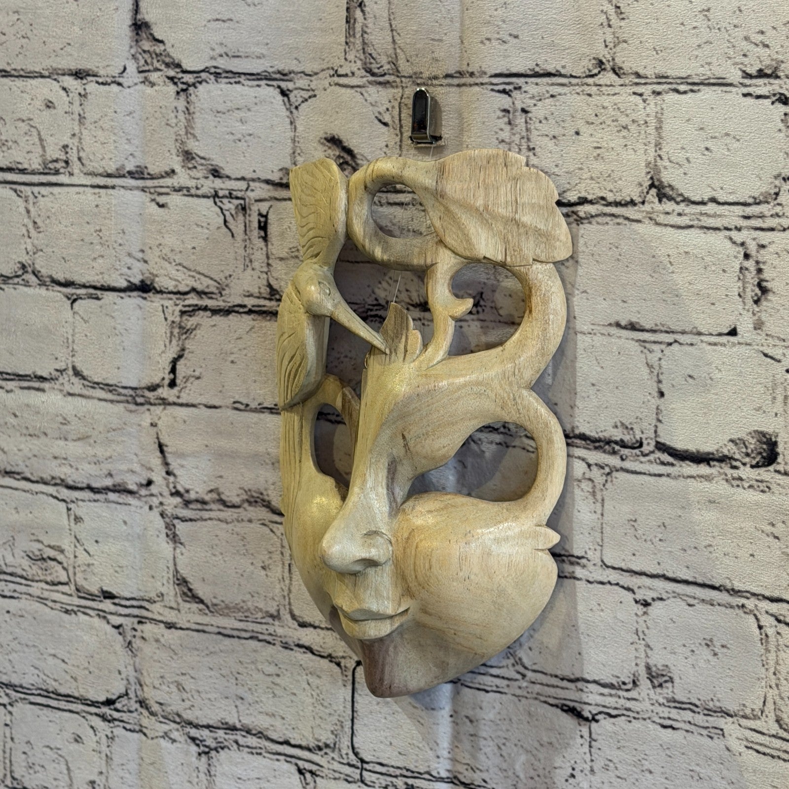 25cm Wooden Soulmate Mask Wall Art Hibiscus Wood Hand Carved Fair Trade Design 52