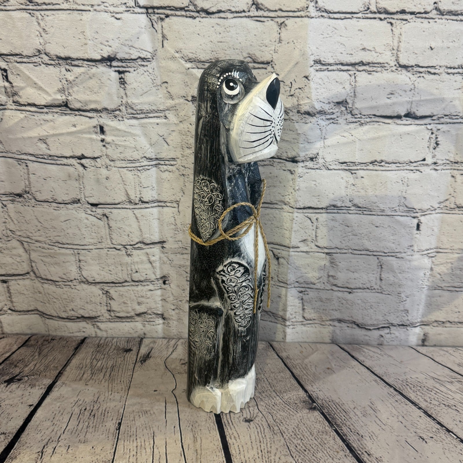 40cm Grey Wooden Shabby Dog Statue Ornament Fair Trade Handcarved2
