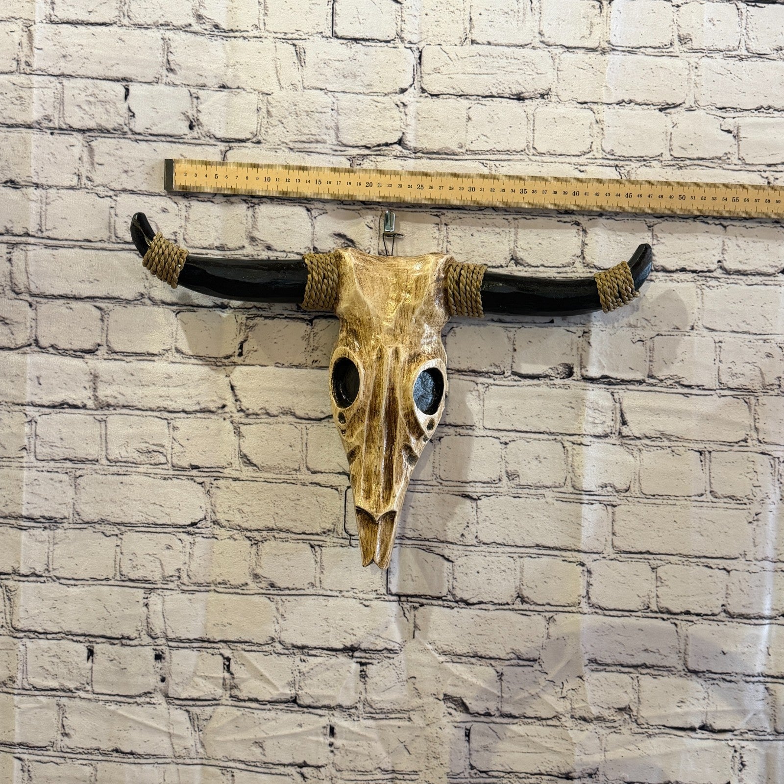 45cm x 30cm Skull Light Painted Wood Cow Skull Head Wall Mounted Art Shabby3