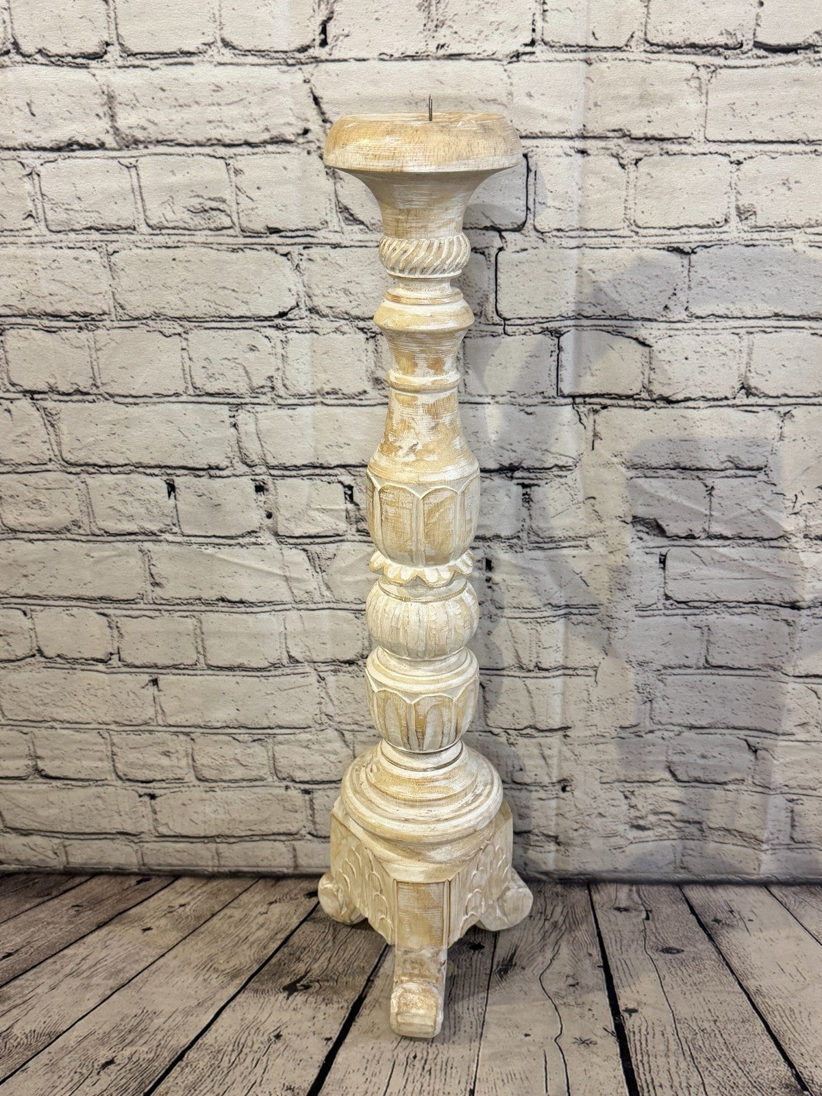 60cm x 15cm White Regal Wooden Vintage Style Candle Stand Shabby Pillar Holders0