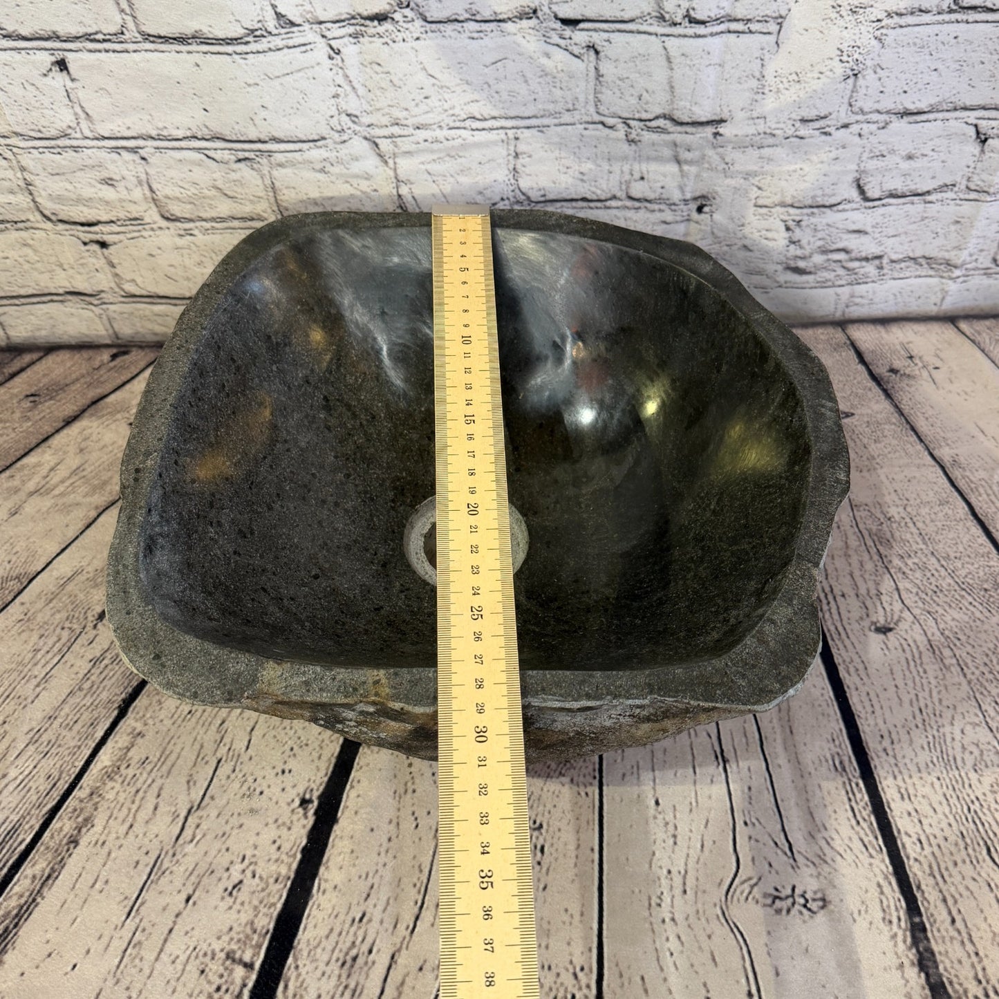 31cm x 29cm Wash Basin Bathroom Counter Top Washing River Stone Bowl Sink No 318