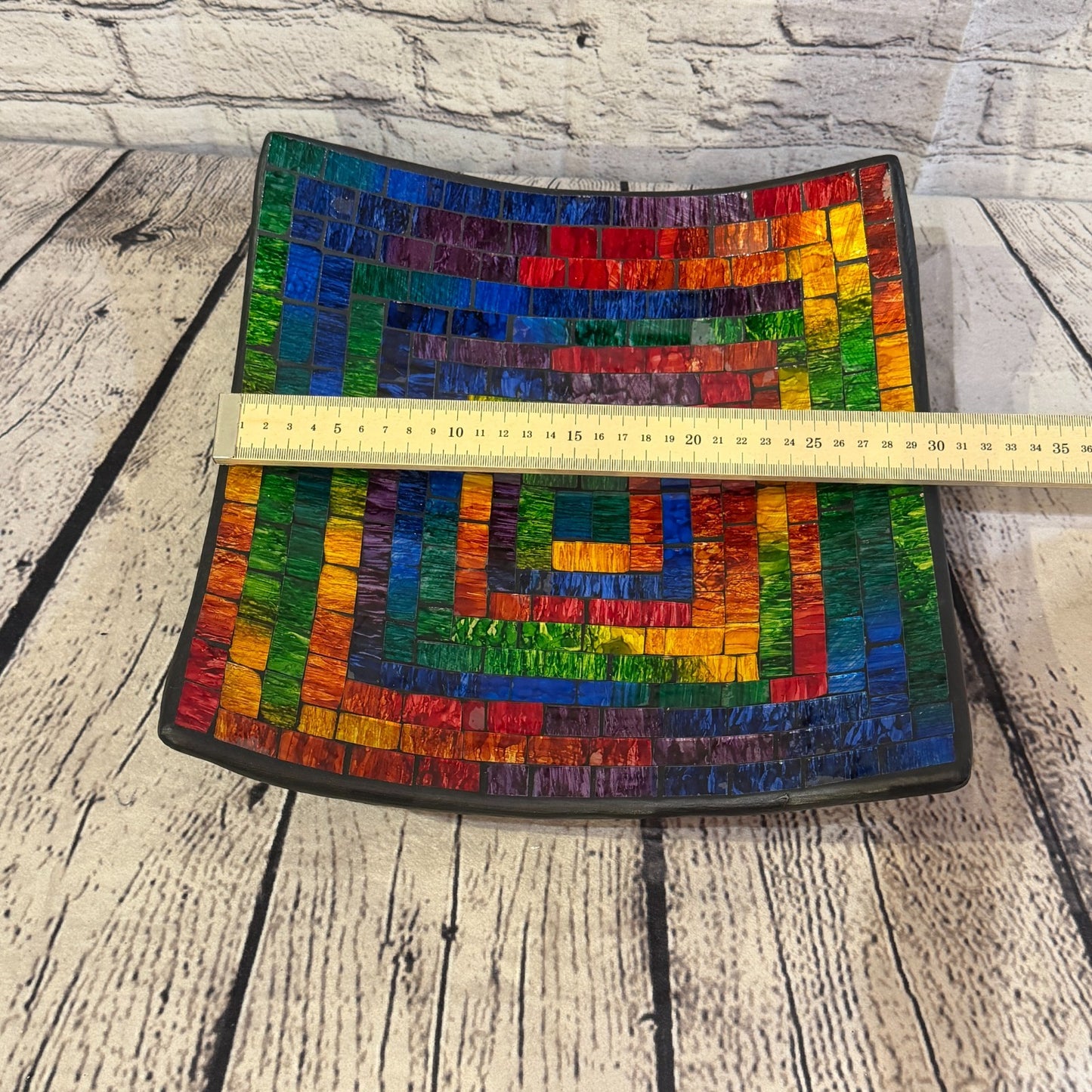 30cm Rainbow Swirl Square Mosaic Handmade Ceramic Glass Tile Bowl Fruit1