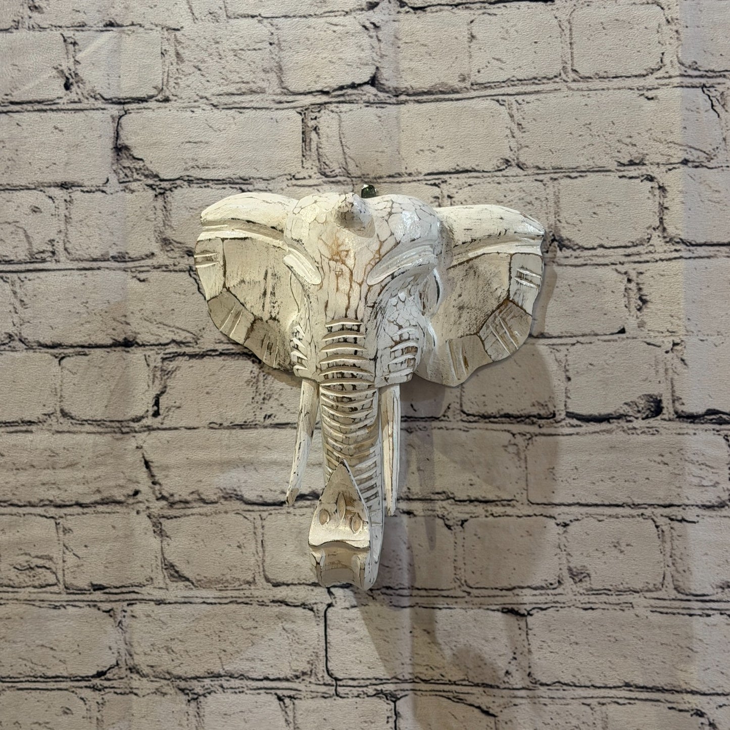 25cm x 25cm Plain White Painted Wood Elephant Head Wall Mounted Art Shabby2