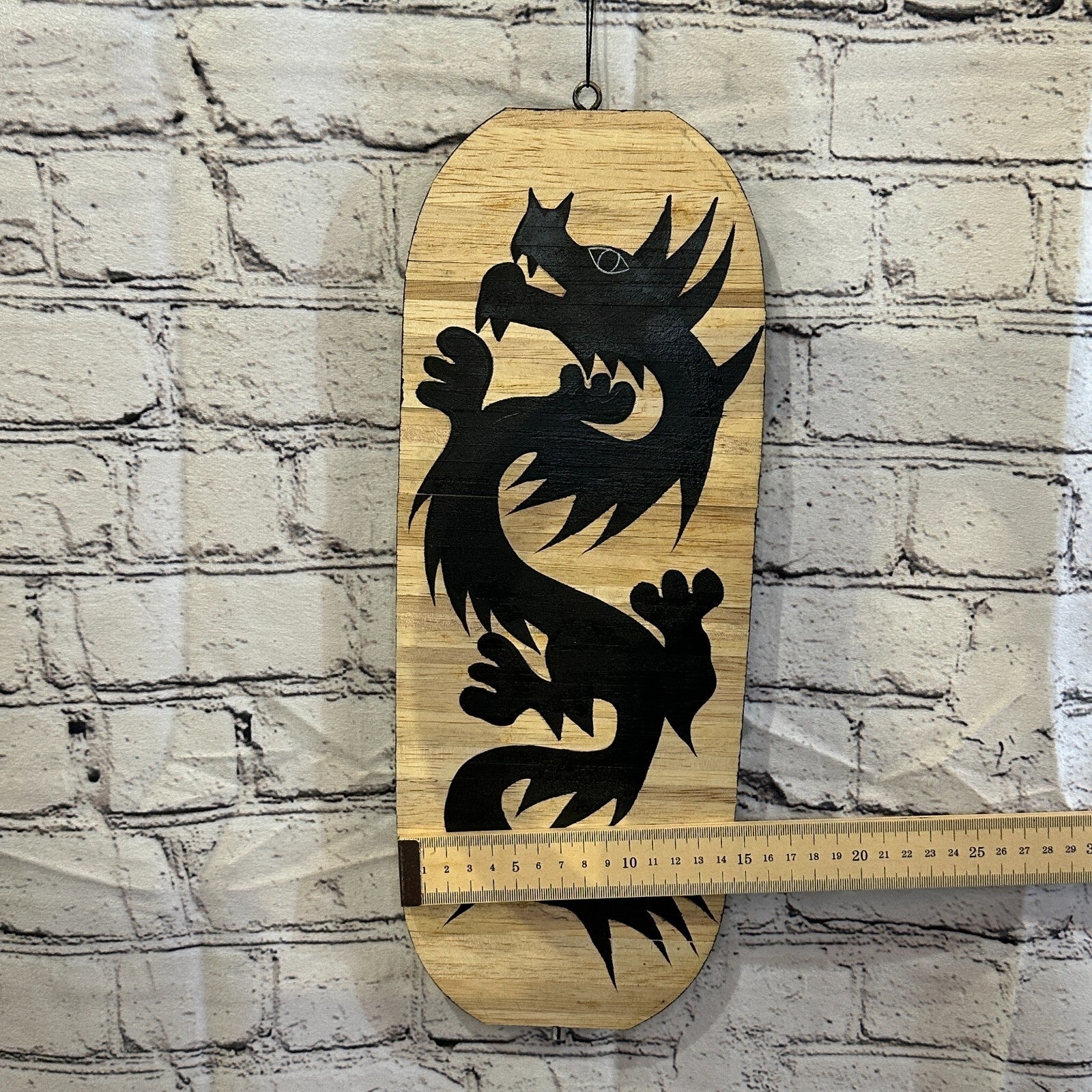 40cm Black Dragon Pattern Wind Spinner Wooden Spiral Mobile Garden Ornament4