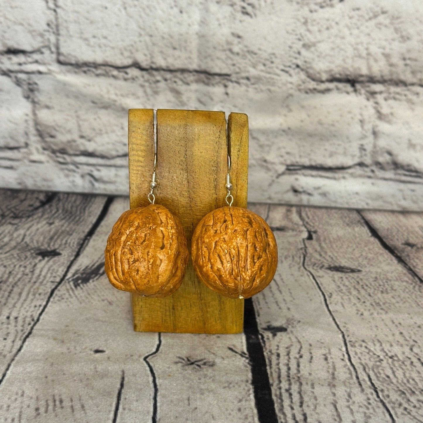 Walnut Plastic Novelty Party Dangle Drop Earrings Handmade UK Jewellery0