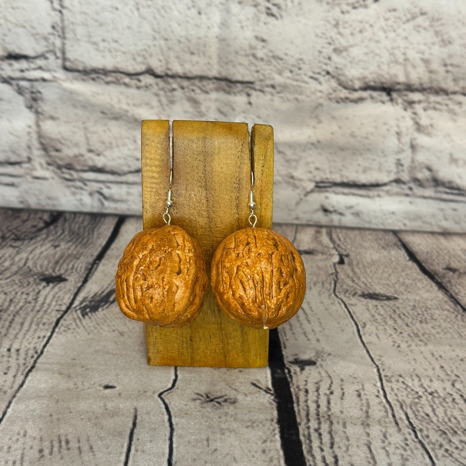 Walnut Plastic Novelty Party Dangle Drop Earrings Handmade UK Jewellery0