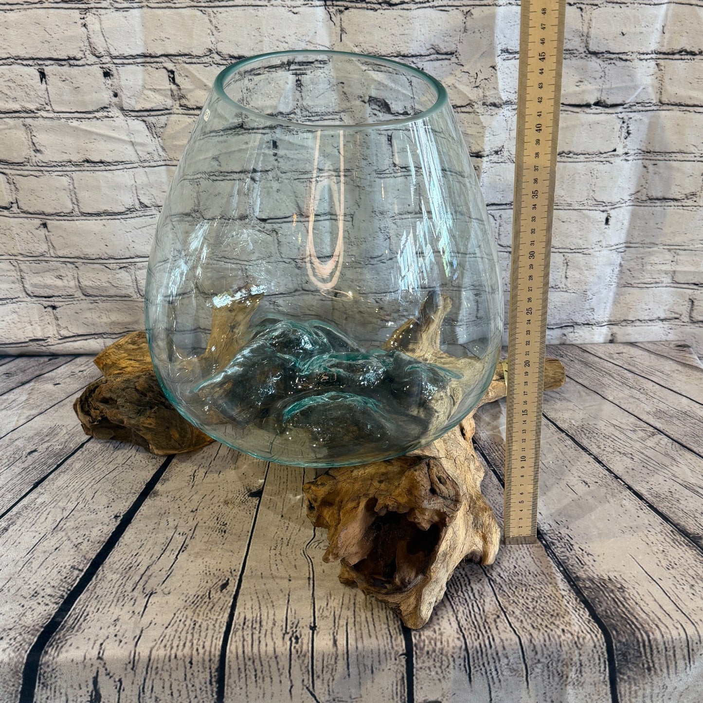 40cm Big Clear Colour Melted Glass Wood Decorative Vase Glass Sculpture Crafted3
