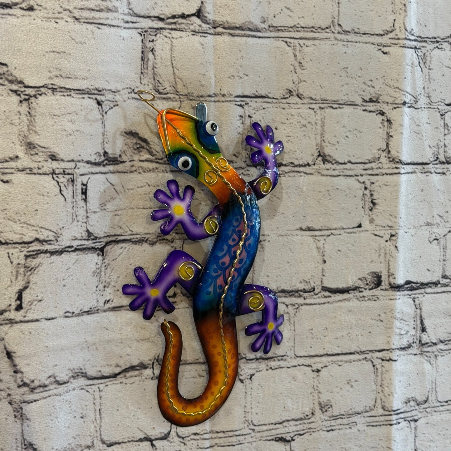 40cm x 12cm Blue Gecko Lizard Metal Tin Wall Hanging Ornament Painted Statue0