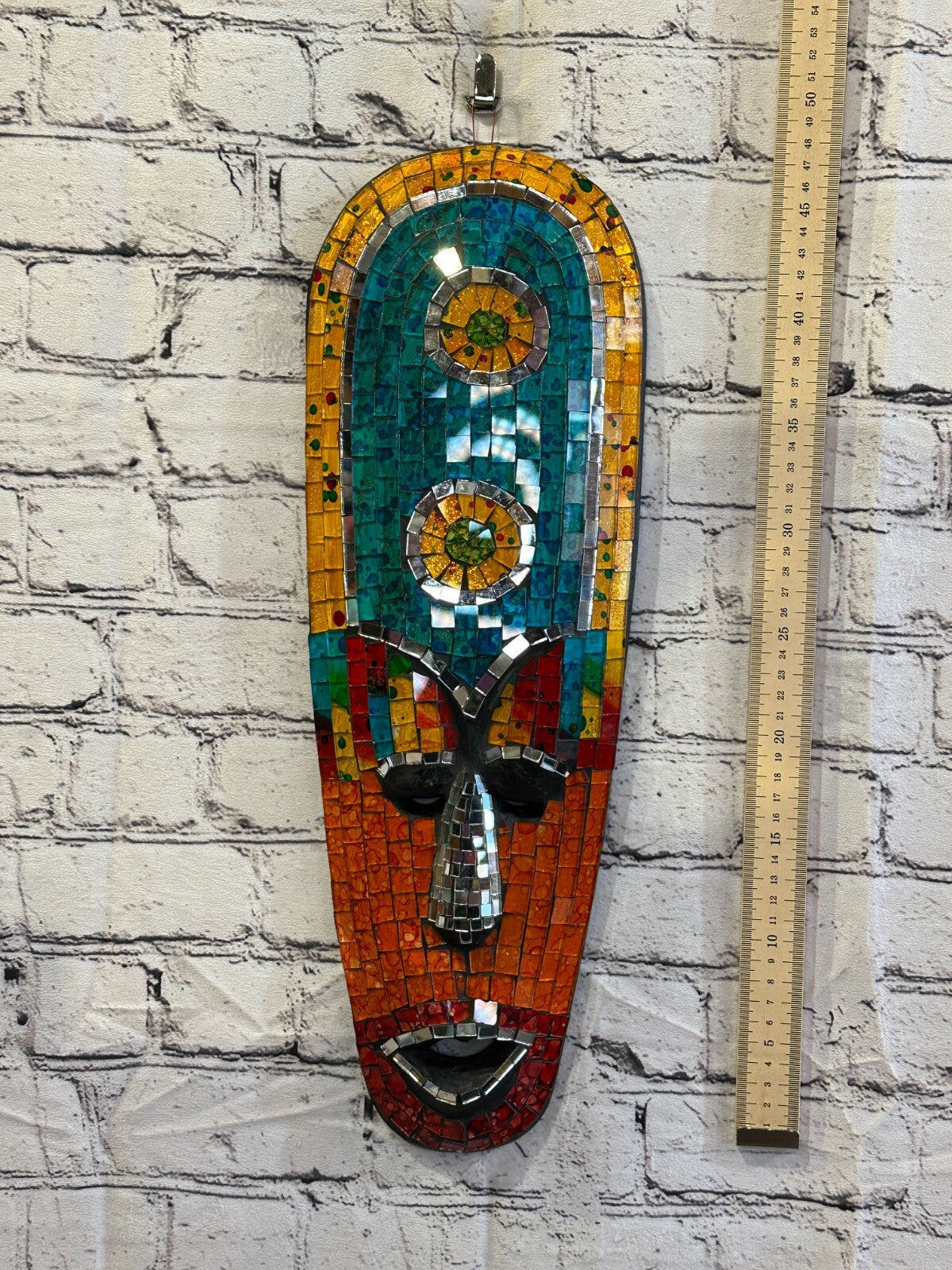 50cm Mosaic Mirror Mask Carved Painted Ethnic Tribal Wall Art Handmade Design 73