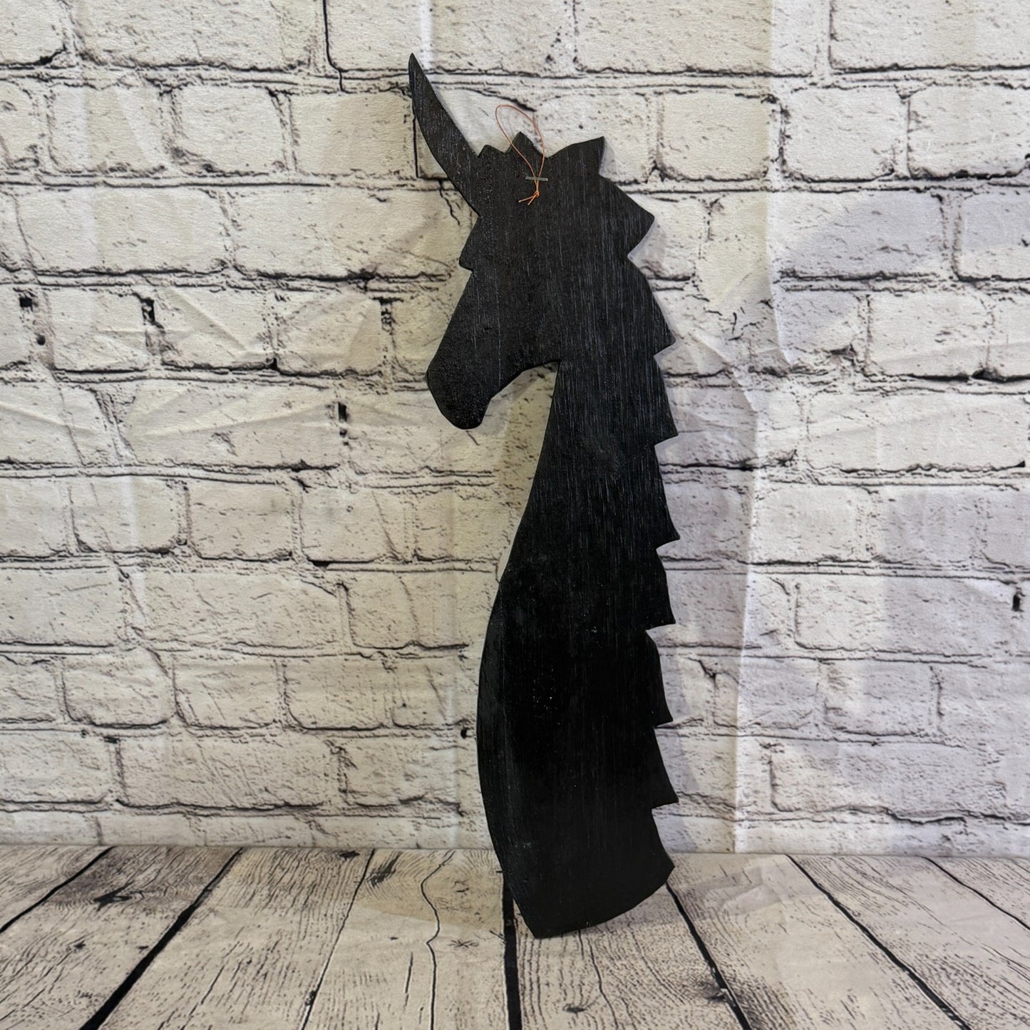 45cm Unicorn Carved Wooden Dot Painted Ethnic Tribal Tiki Wall Art No 25