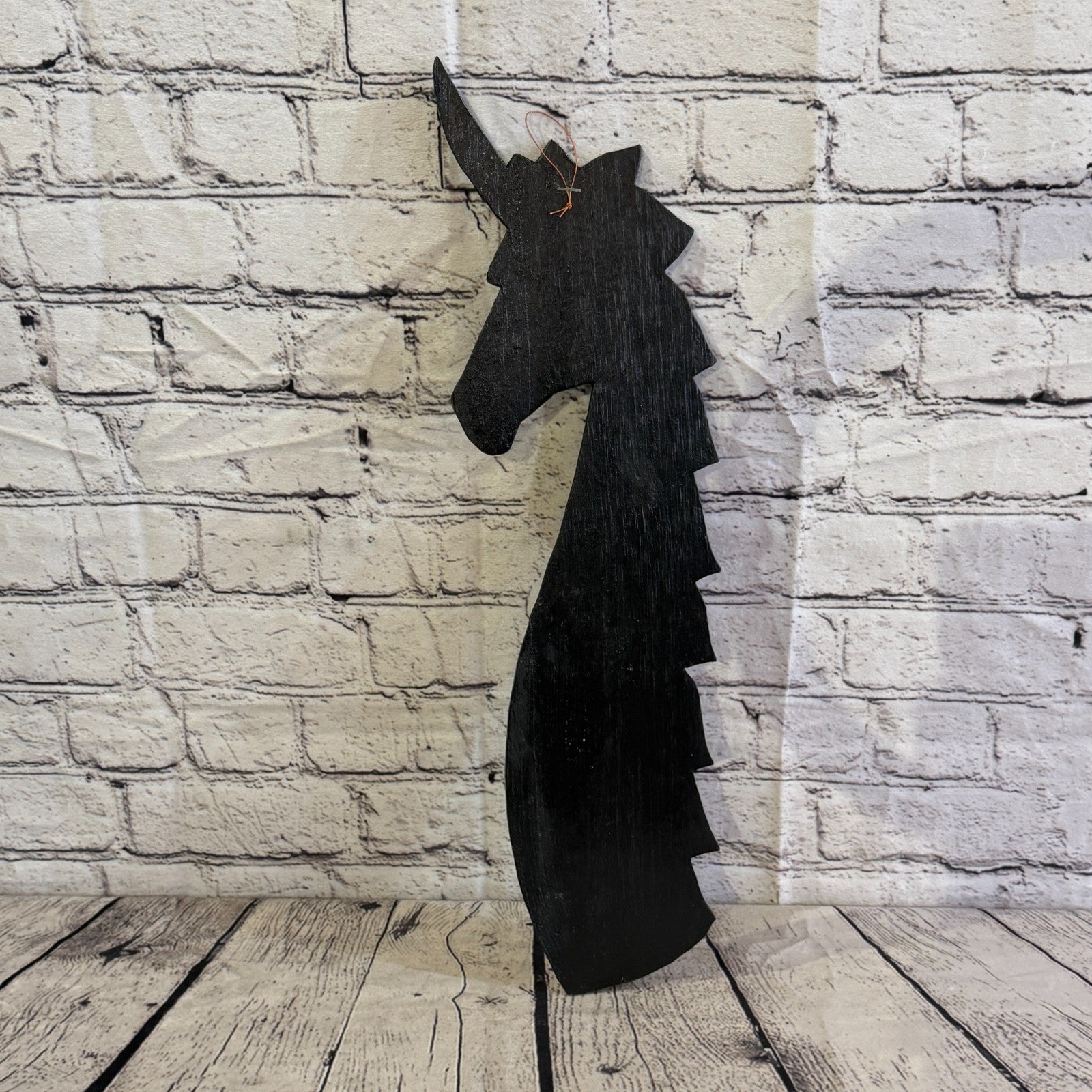 45cm Unicorn Carved Wooden Dot Painted Ethnic Tribal Tiki Wall Art No 25