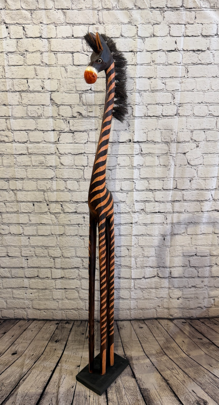 150cm Painted Wooden Horse Standing Single Carved Solid Wood Zebra Handmade0