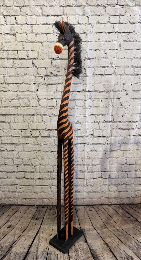 150cm Painted Wooden Horse Standing Single Carved Solid Wood Zebra Handmade0