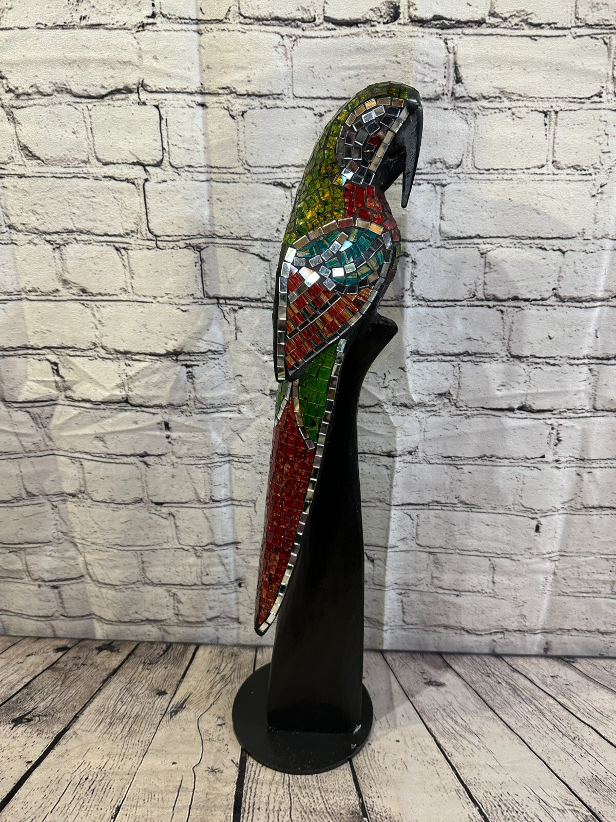 60cm Mosaic Parrot Bird Ornament Statue Fair Trade Handmade Carved Wood Design 33