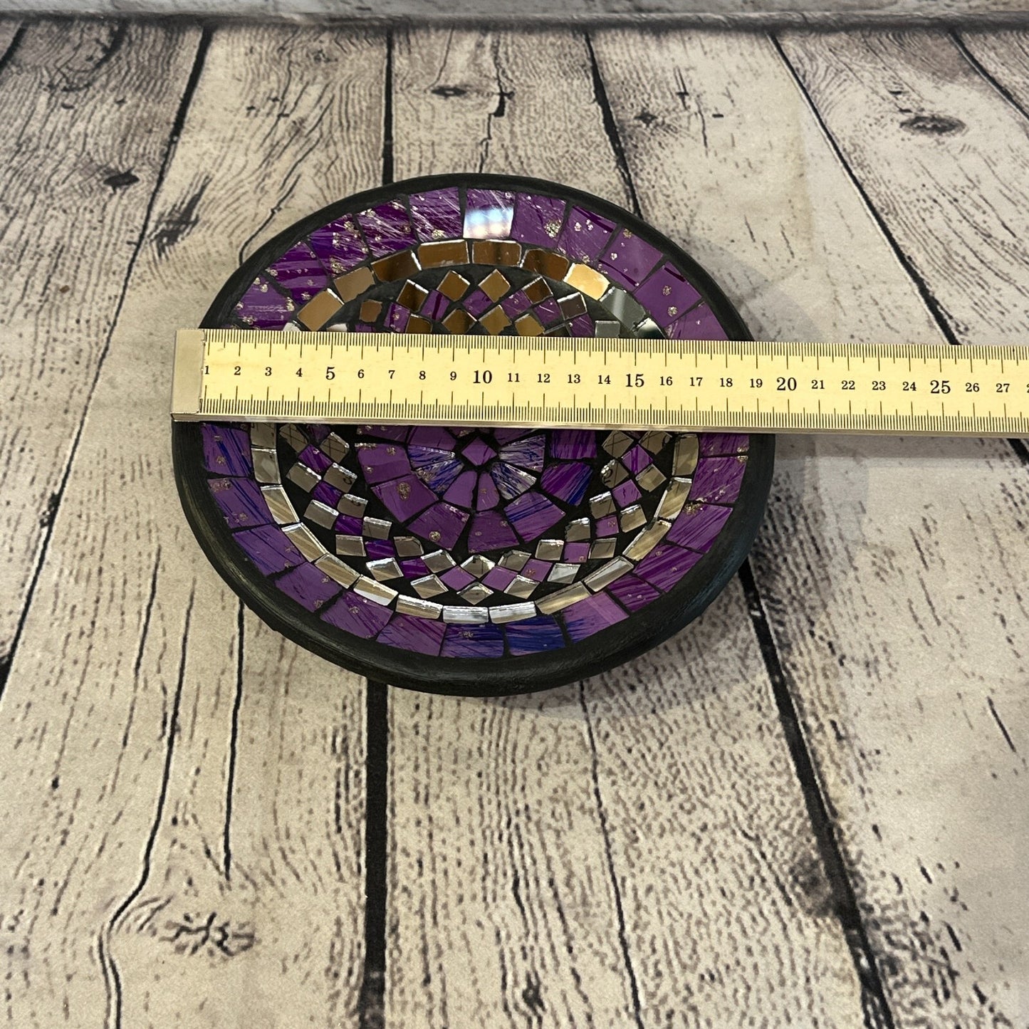 20cm Purple Round Mosaic Handmade Ceramic Glass Tile Bowl Fruit1