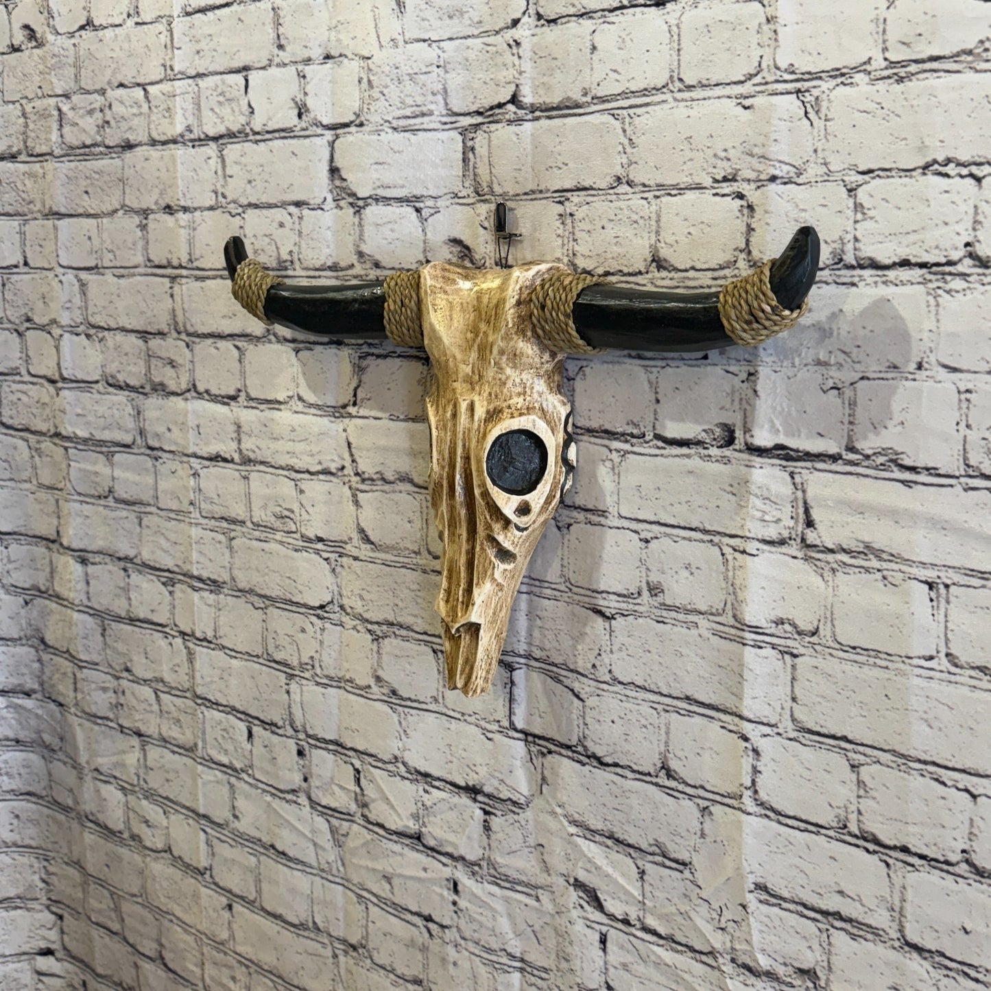 45cm x 30cm Skull Light Painted Wood Cow Skull Head Wall Mounted Art Shabby1