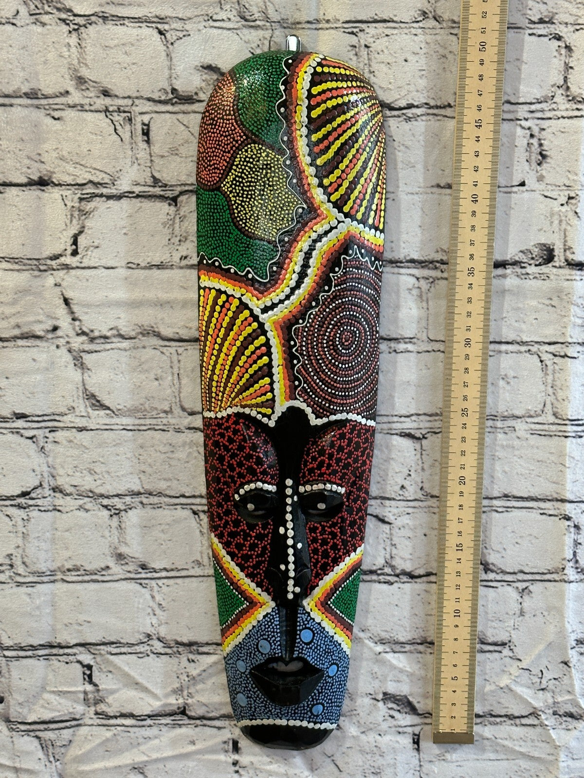50cm Mask Carved Wooden Dot Painted Ethnic Tribal Tiki Wall Art Handmade No 84