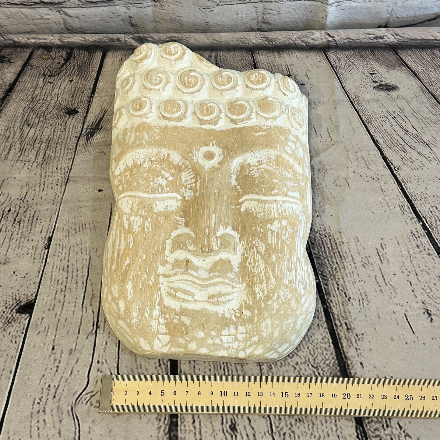 30cm Cream Tiki Style Wall Decoration Buddha Head Designer Mask Wooden Handmade4