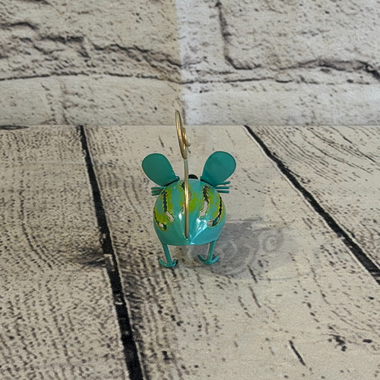 7cm x 7cm Colourful Blue Yellow Mouse Rat Metal Tin Standing Ornament Statue4