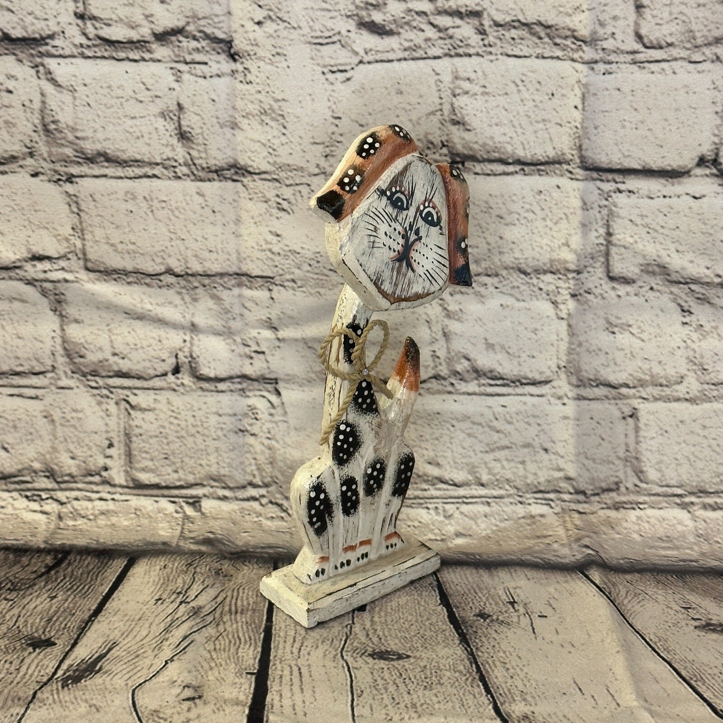 White Wooden Dog Shabby Pattern 25cm x 10cm Handmade and Fairtrade2