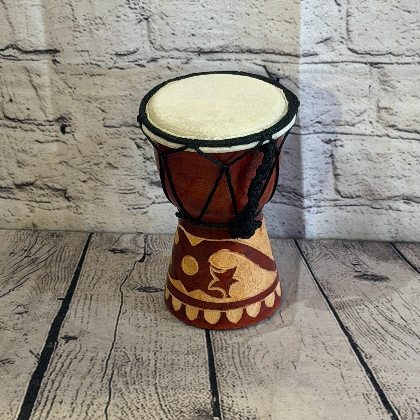 15cm Carved Djembe Drums Musical Instrument Hand Made Fair Trade Dot Painted1