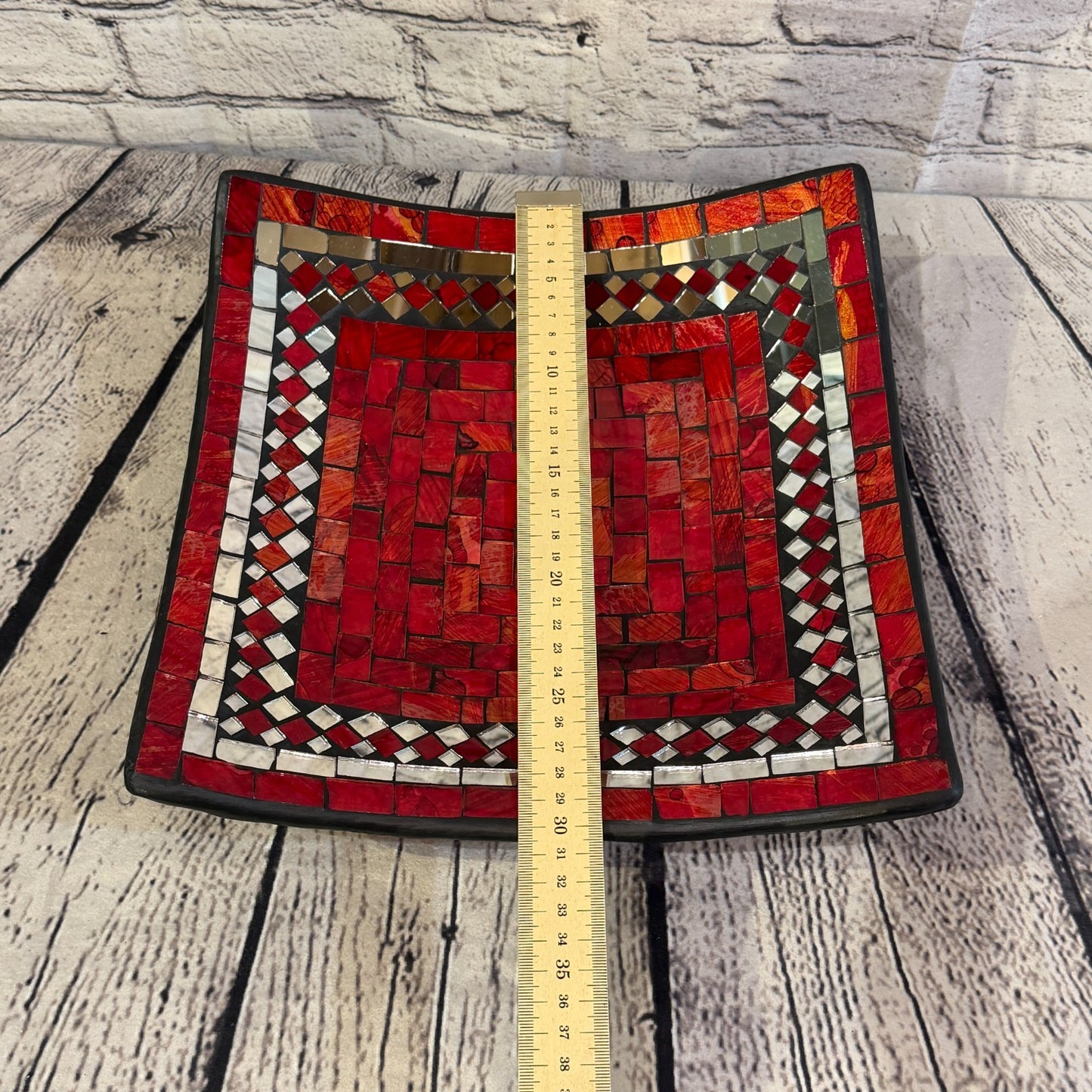30cm Red Square Mirror Mosaic Handmade Ceramic Glass Tile Bowl Fruit2