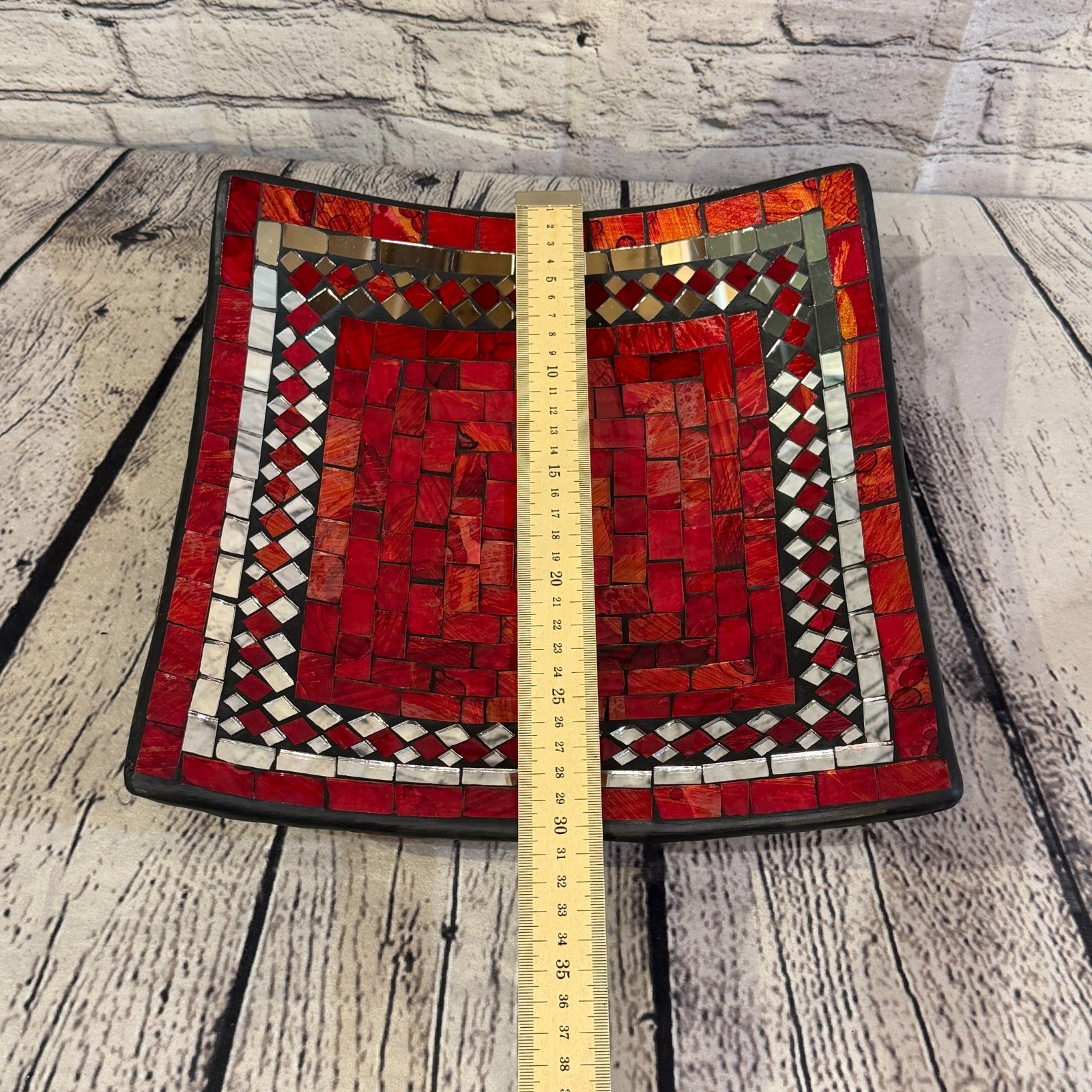 30cm Red Square Mirror Mosaic Handmade Ceramic Glass Tile Bowl Fruit2