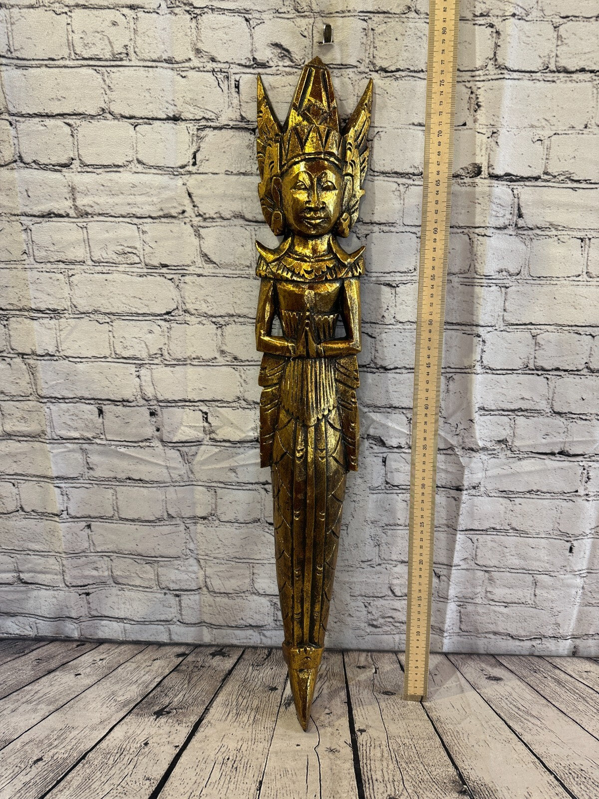 Gold Antique Colour Sita Dewi Bali Rice Goddess Wings Mermaid Wood 80cm Pair5
