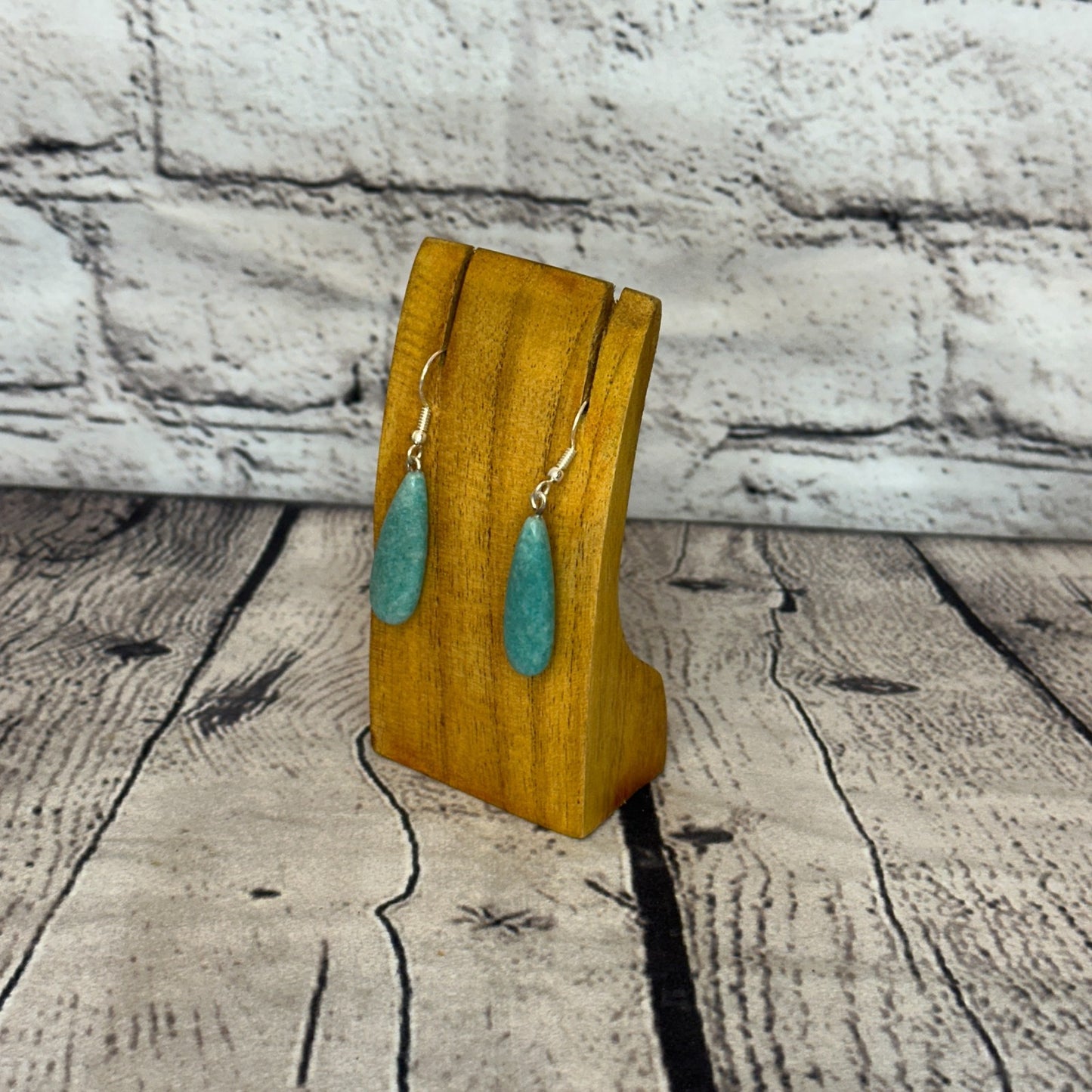 Amazonite Flat Oval Solid Stone 925 Silver Dangle Drop Earrings Jewellery1