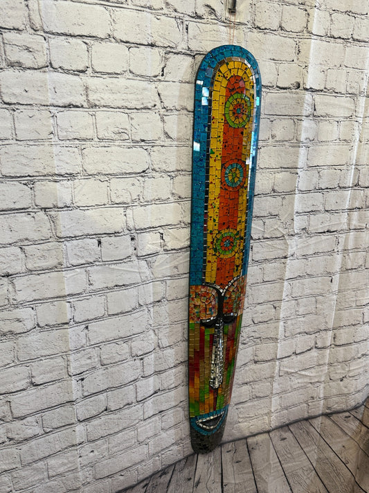 100cm Mosaic Mirror Mask Carved Painted Ethnic Tribal Wall Art Handmade Design 20
