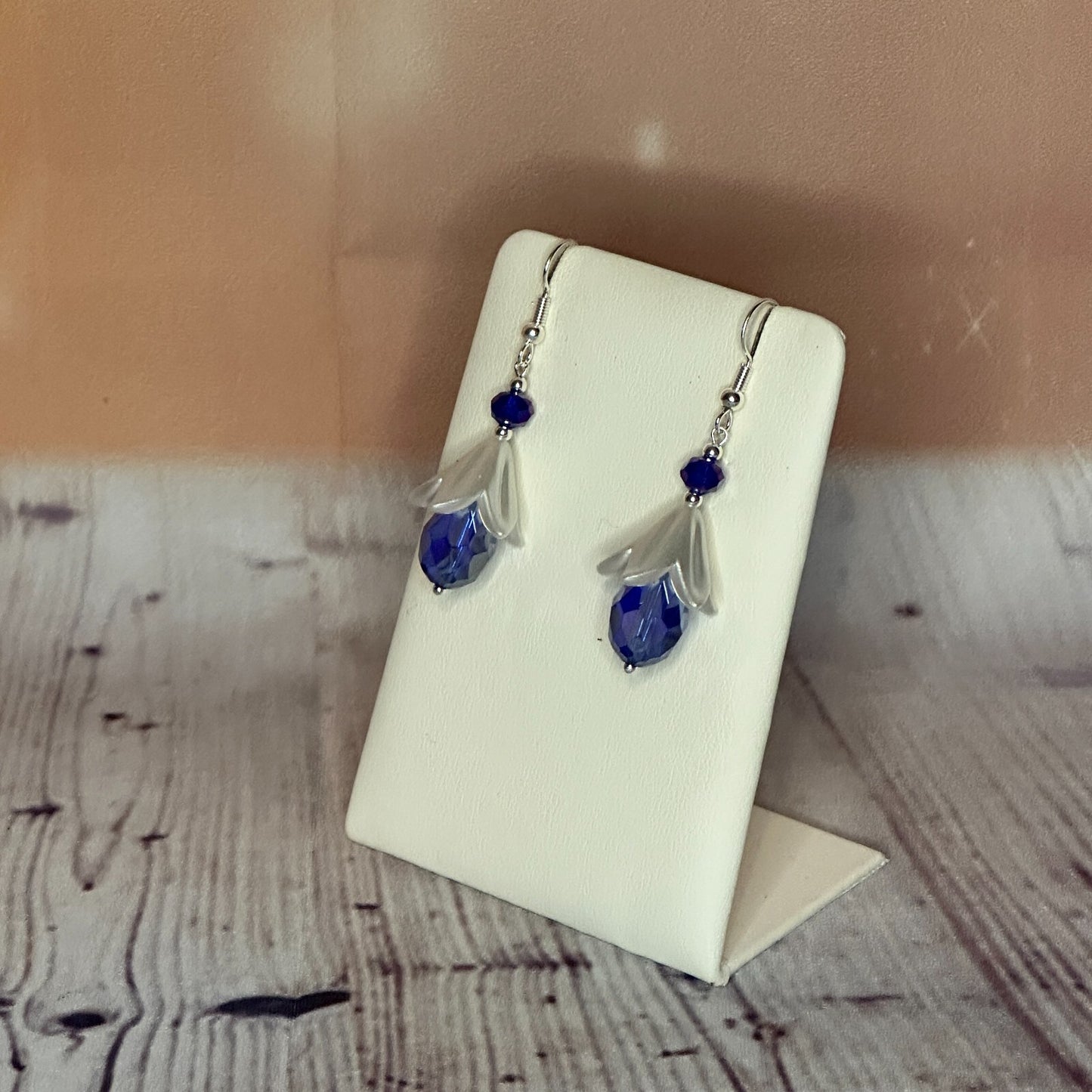 D Blue Drop Crystal Lily Flower With Dangle Drop Earrings Handmade UK Jewellery1