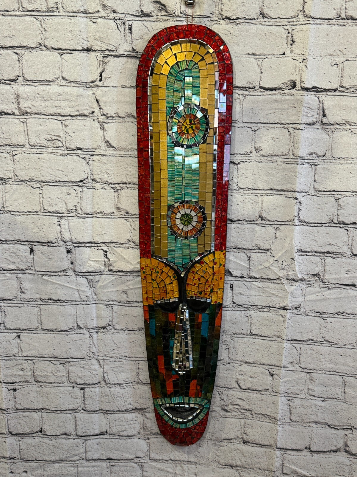 80cm Mosaic Mirror Mask Carved Painted Ethnic Tribal Wall Art Handmade Design 42