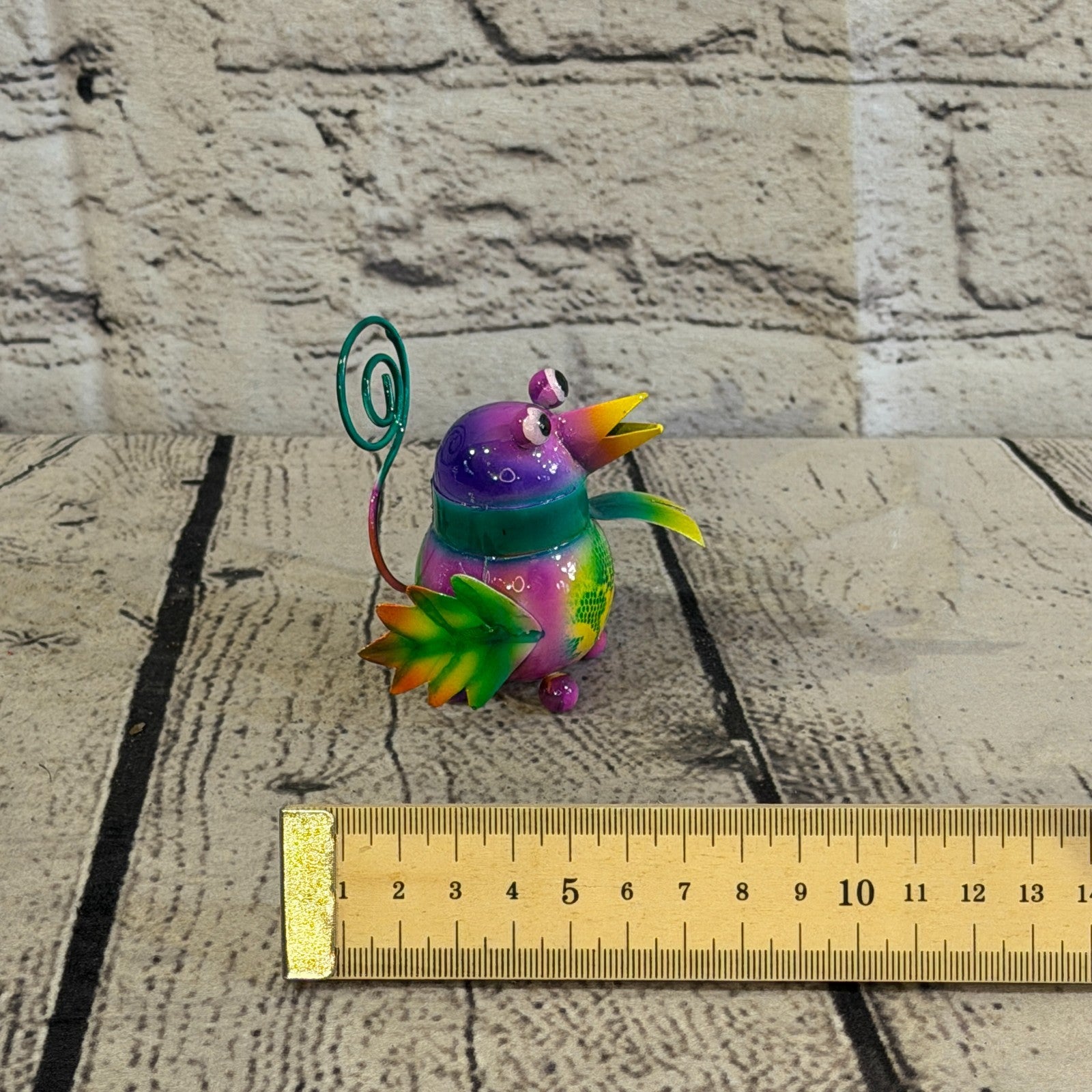 8cm x 8cm Small Scarf Colourful Bird Purple Metal Tin Standing Ornament Statue6